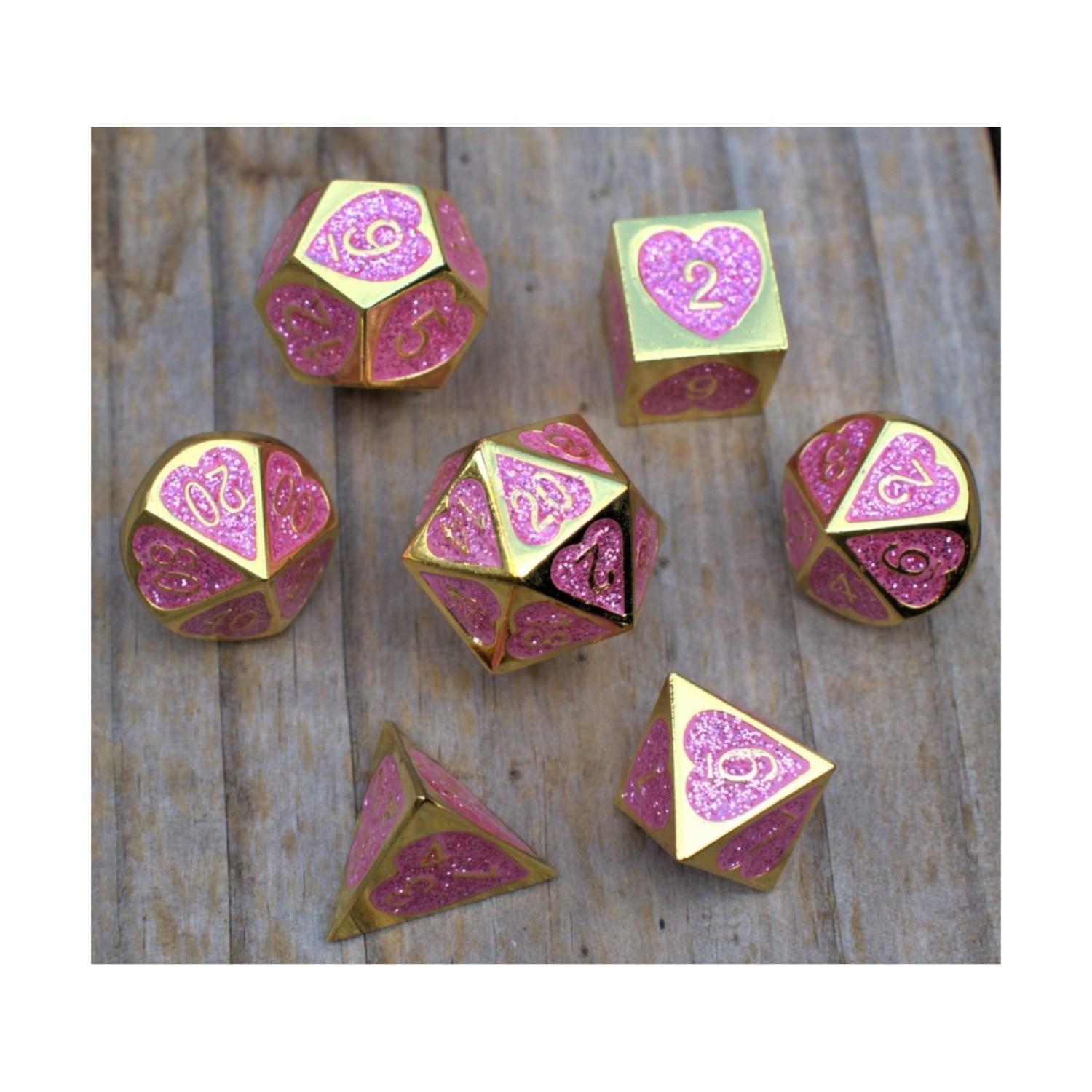 Misty Mountain Metal Dice Poly Set - Maiden Lillian's Heart Metal Dice (7) New