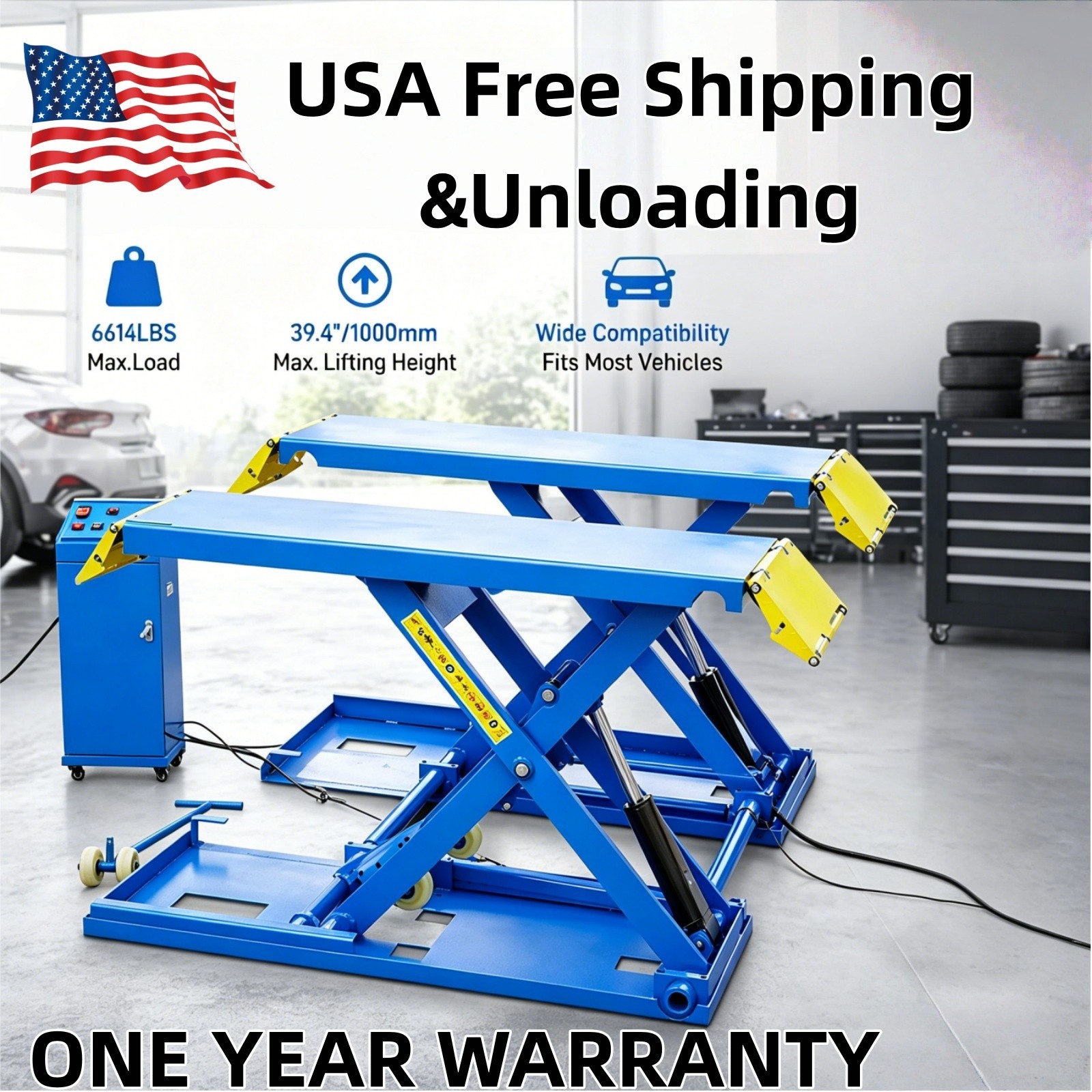 6600LB Hydraulic Scissor Car Lift 110V Electric Mid Rise Auto Lift CE Certified