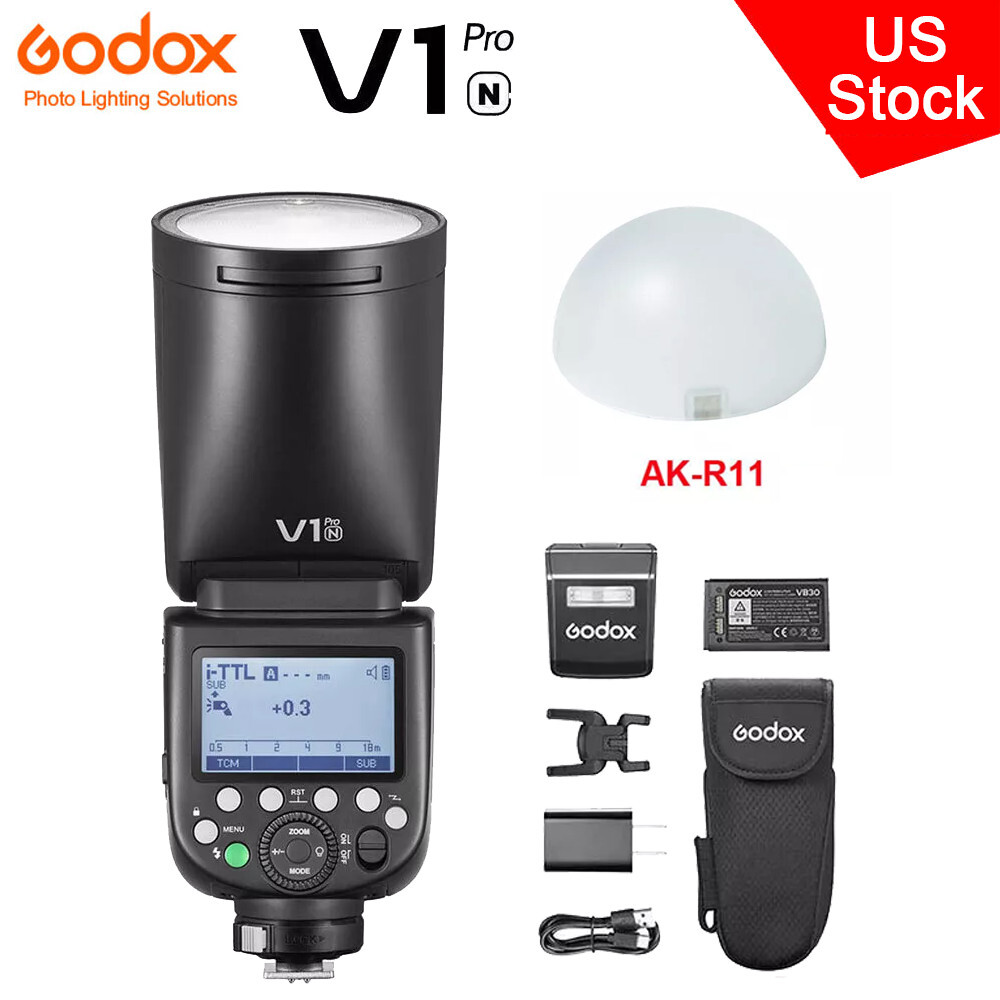 US Godox V1 Pro-N TTL HSS Li-ion Flash Speedlite+AK-R11 Diffuser Dome For Nikon
