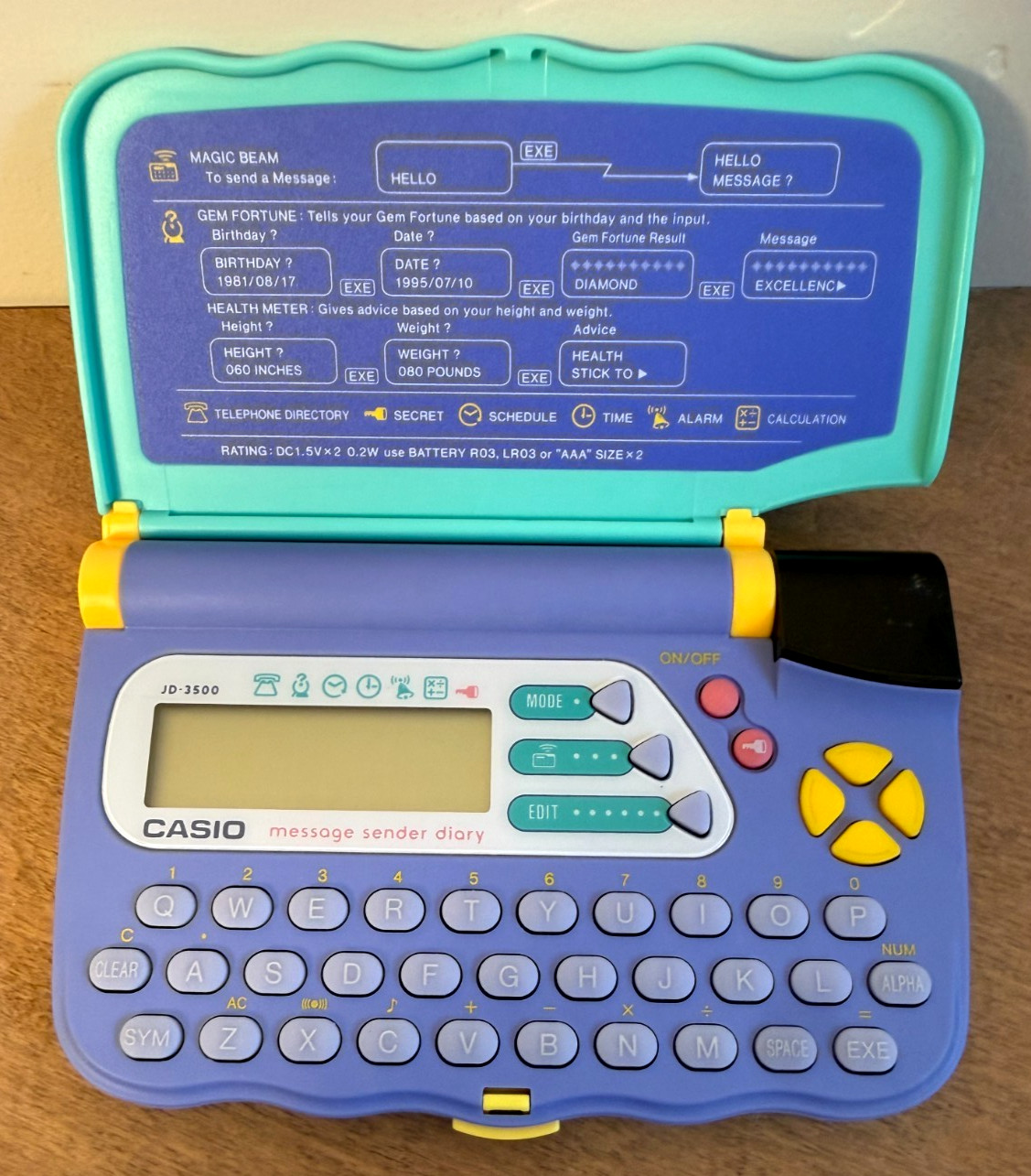 F/S! Working Casio JD-3500 Message Sender Diary Portable Planner & Manual