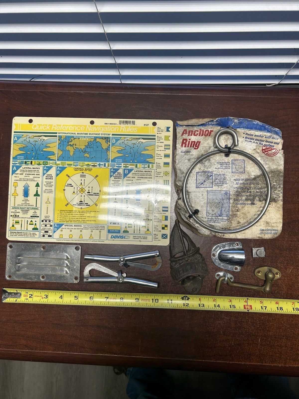 Lot Of Boat / Sailboat Marine Gear: Anchor Ring, Pelican, Navigation Card, Misc.