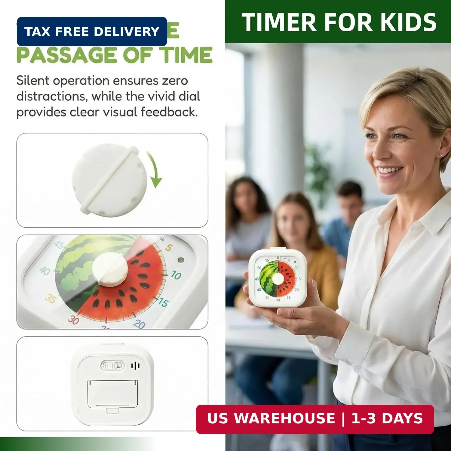 60 Minute Visual Timer for Kids, Silent Countdown Timer with Fruit Pattern, Time