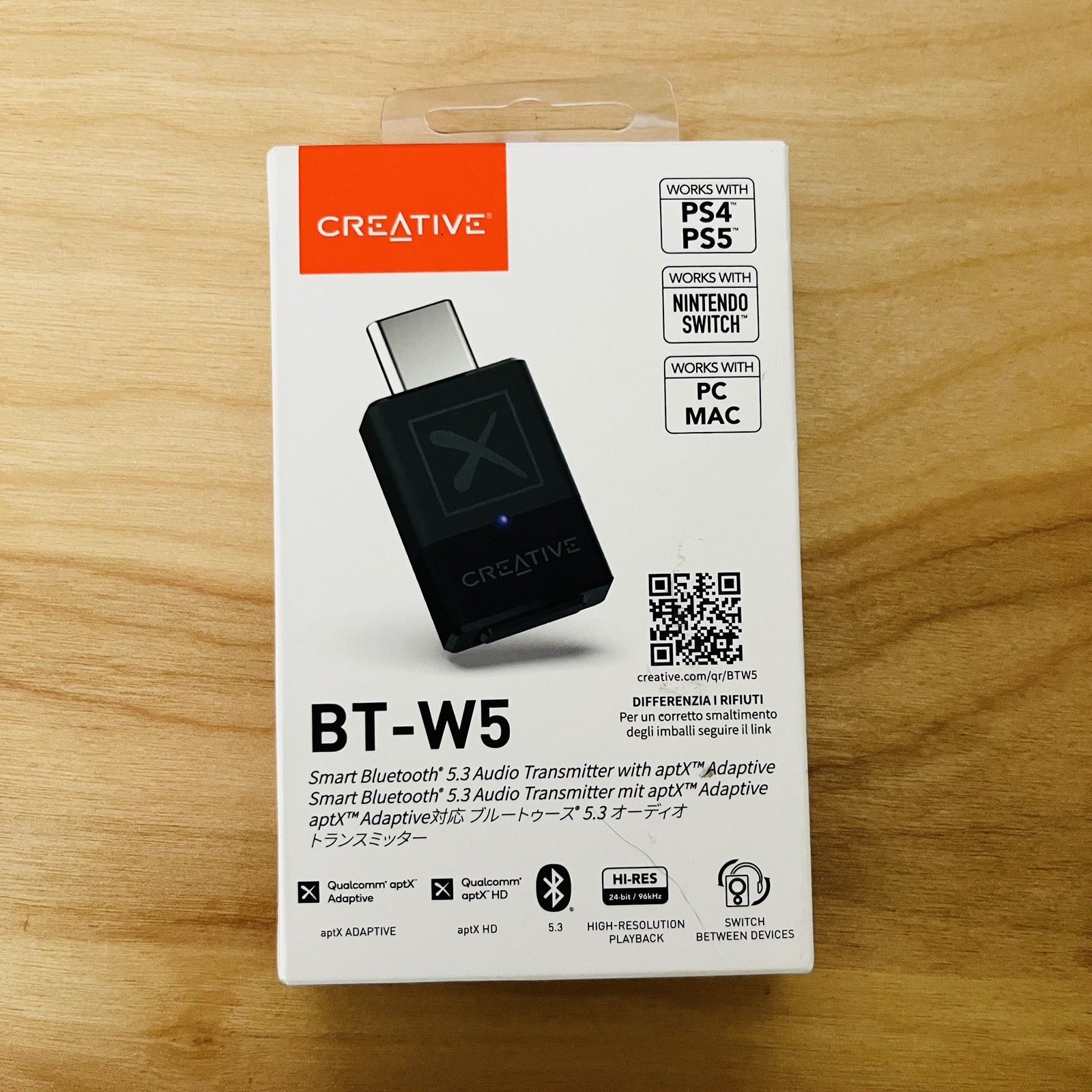 Creative BT-W5 Bluetooth 5.3 USB-C Transmitter aptX Adaptive High Res Audio New