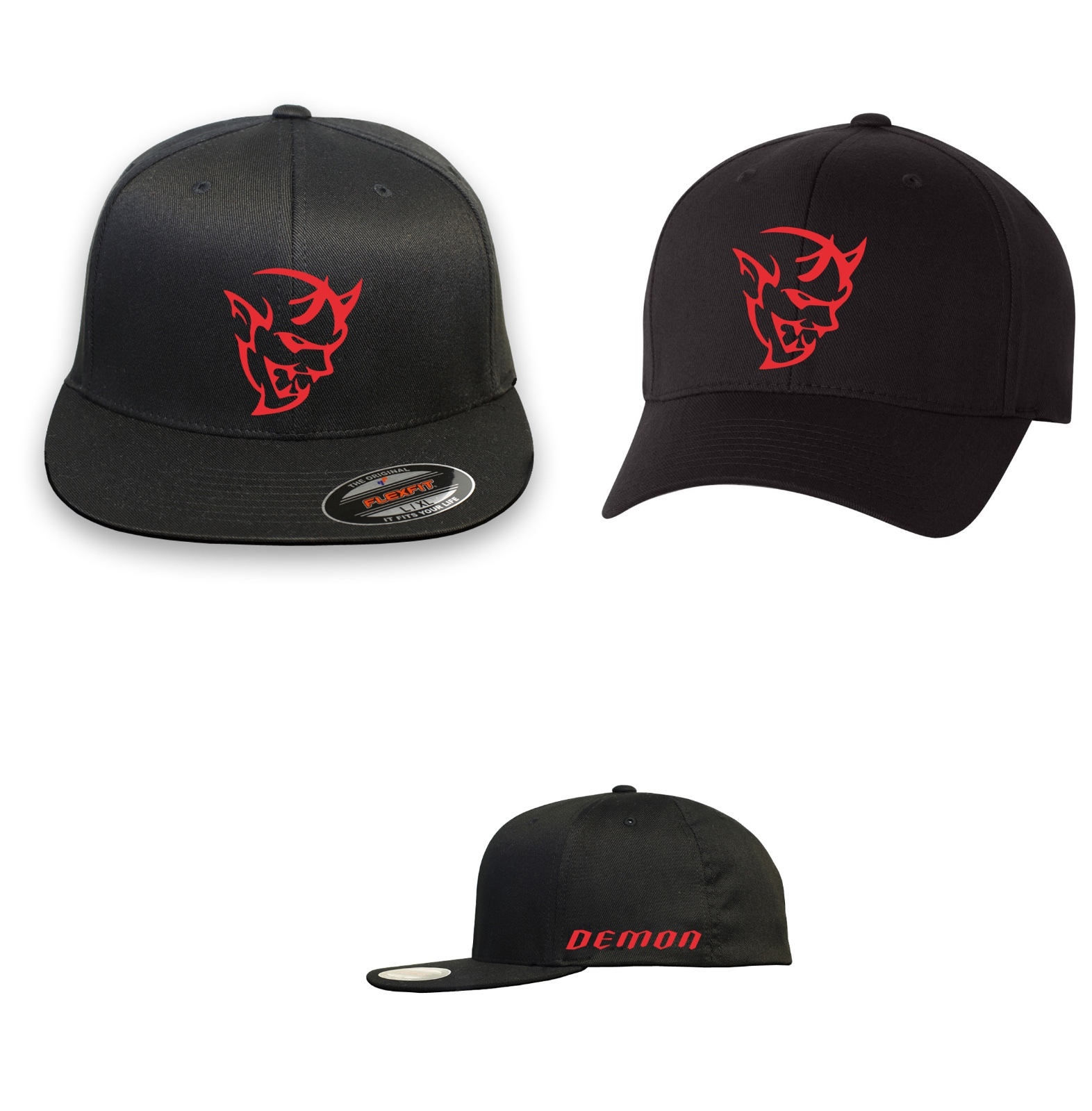 Dodge Challenger Demon  CURVED or FLAT BILL FLEXFIT HAT*FREE SHIPPING in BOX*