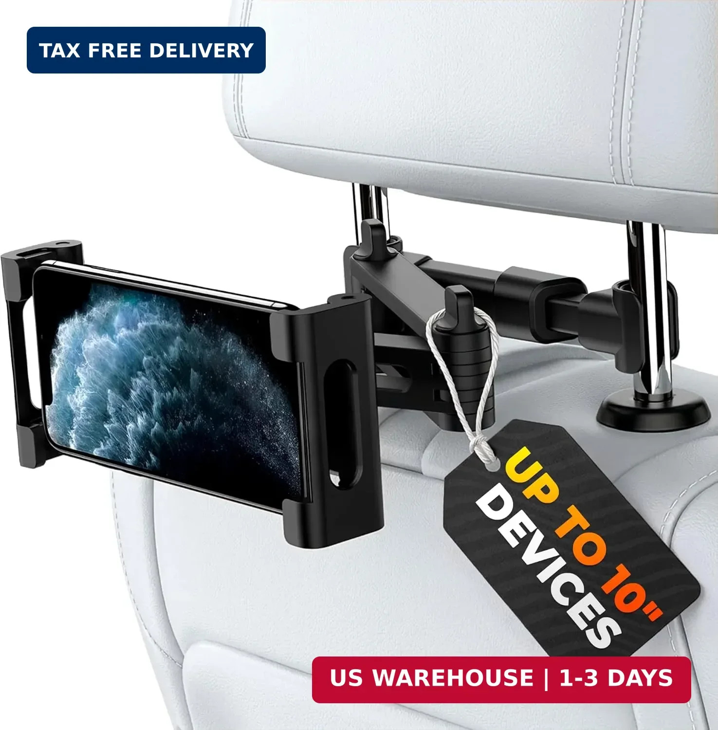 LEGLO Car Headrest Tablet Holder, 5.5 to 11 in, 360 Rotation, Adjustable | Headr