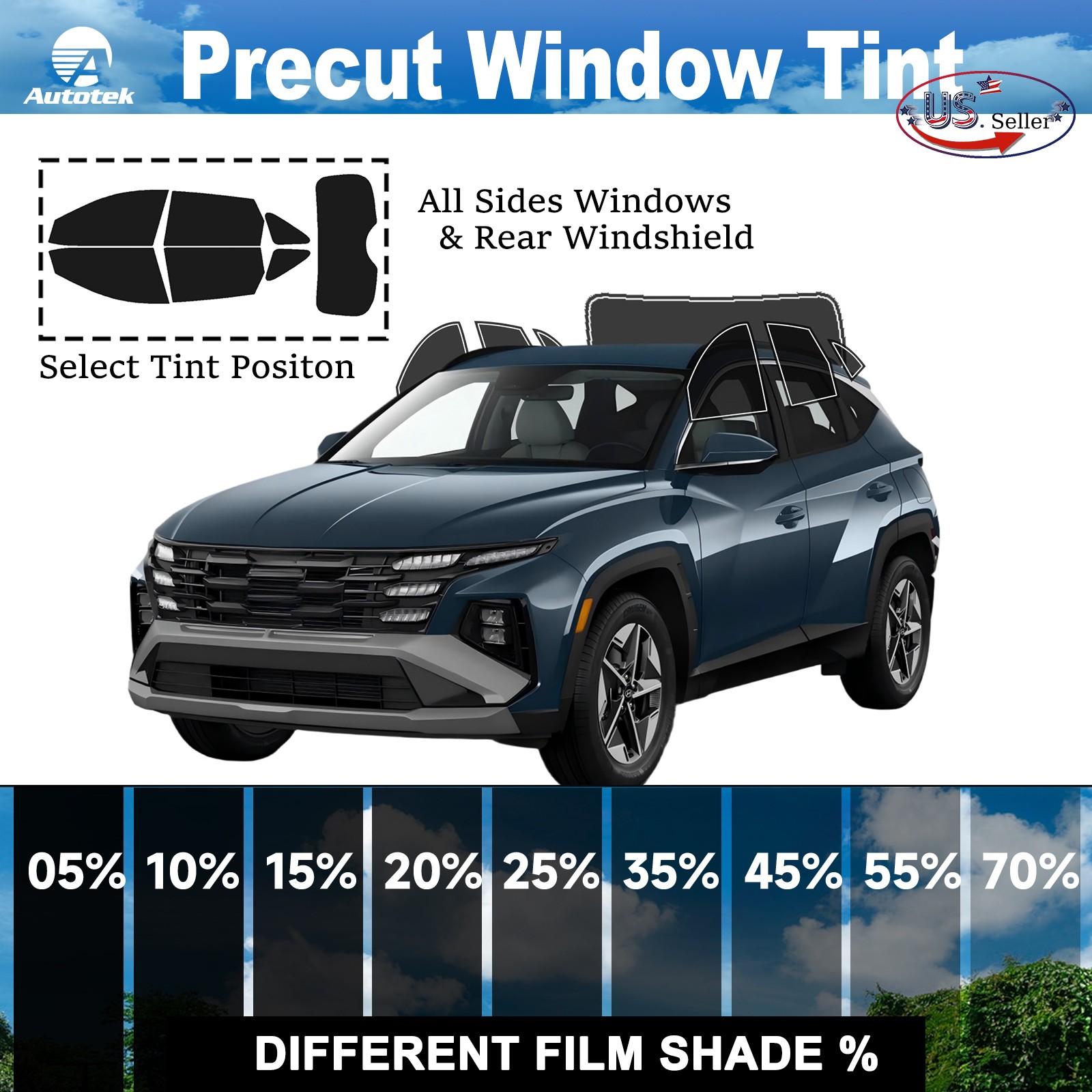 PreCut All Sides + Rear Window Film Any Tint Shade For Hyundai Tucson 2022-2026