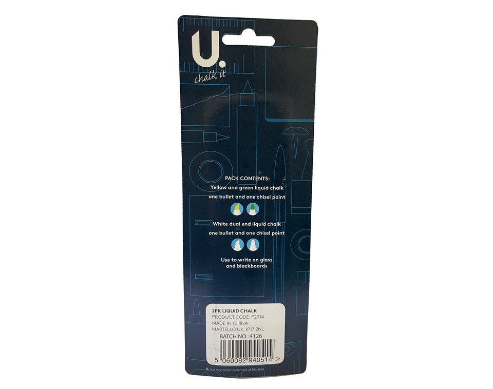 U.Chalk It - Liquid Chalk Pens, Assorted Colours, Double-Ended, Blackboard Glass