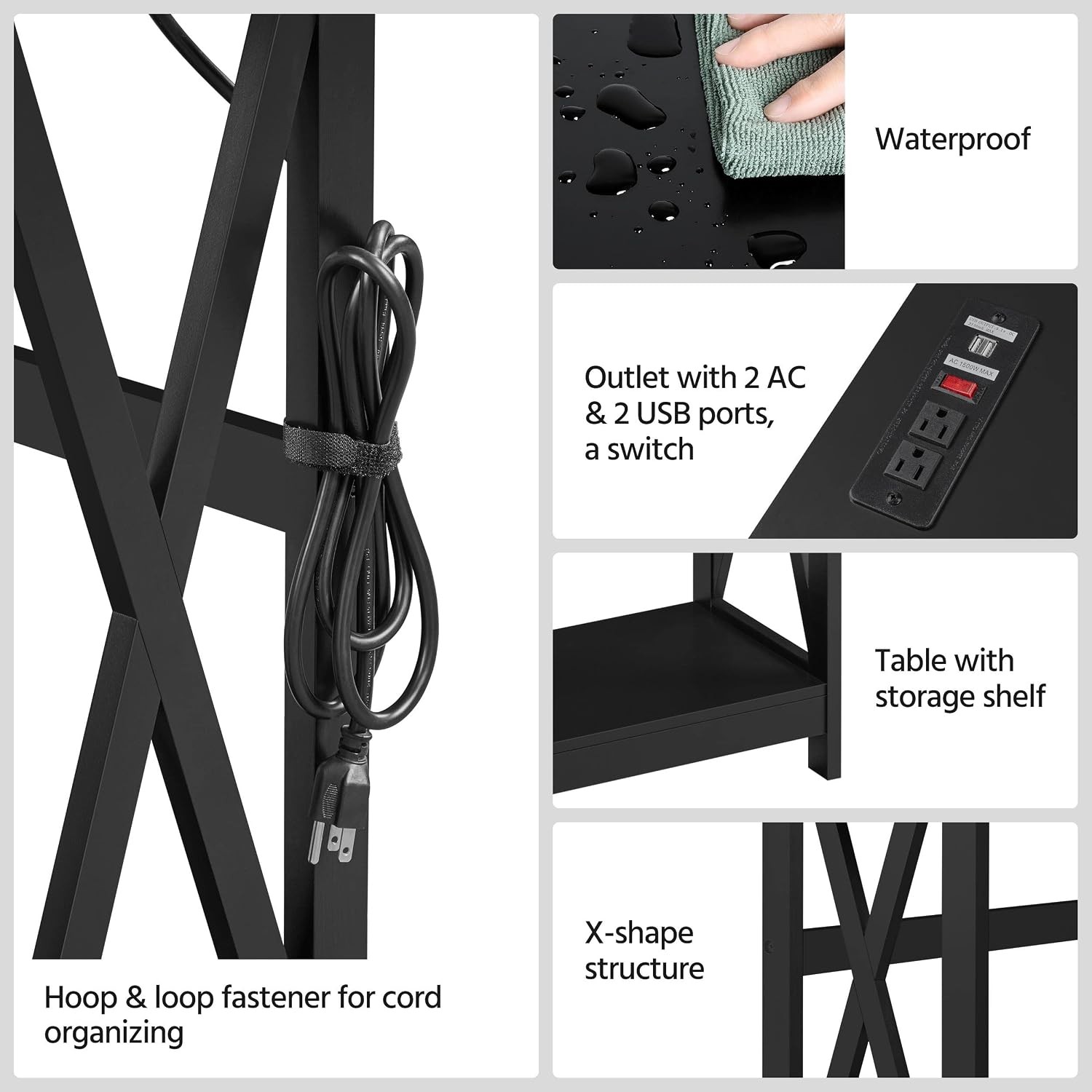 40" Narrow Entryway Console Table with 2 Outlets, Black X-Frame | Buil