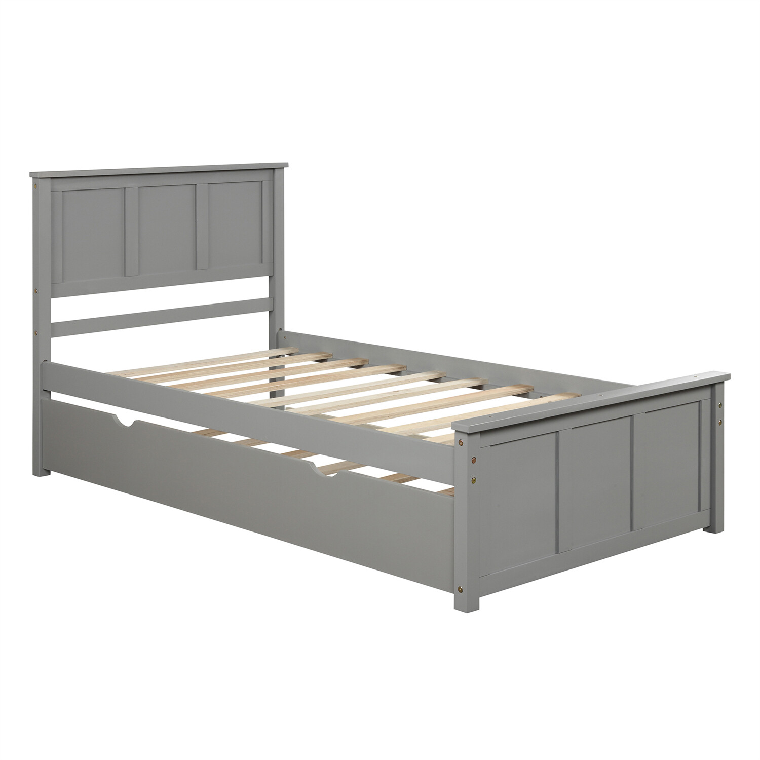 Twin Size Bed Frame Wood Platform Bed w/ Headboard & Trundle Gray/Espresso US