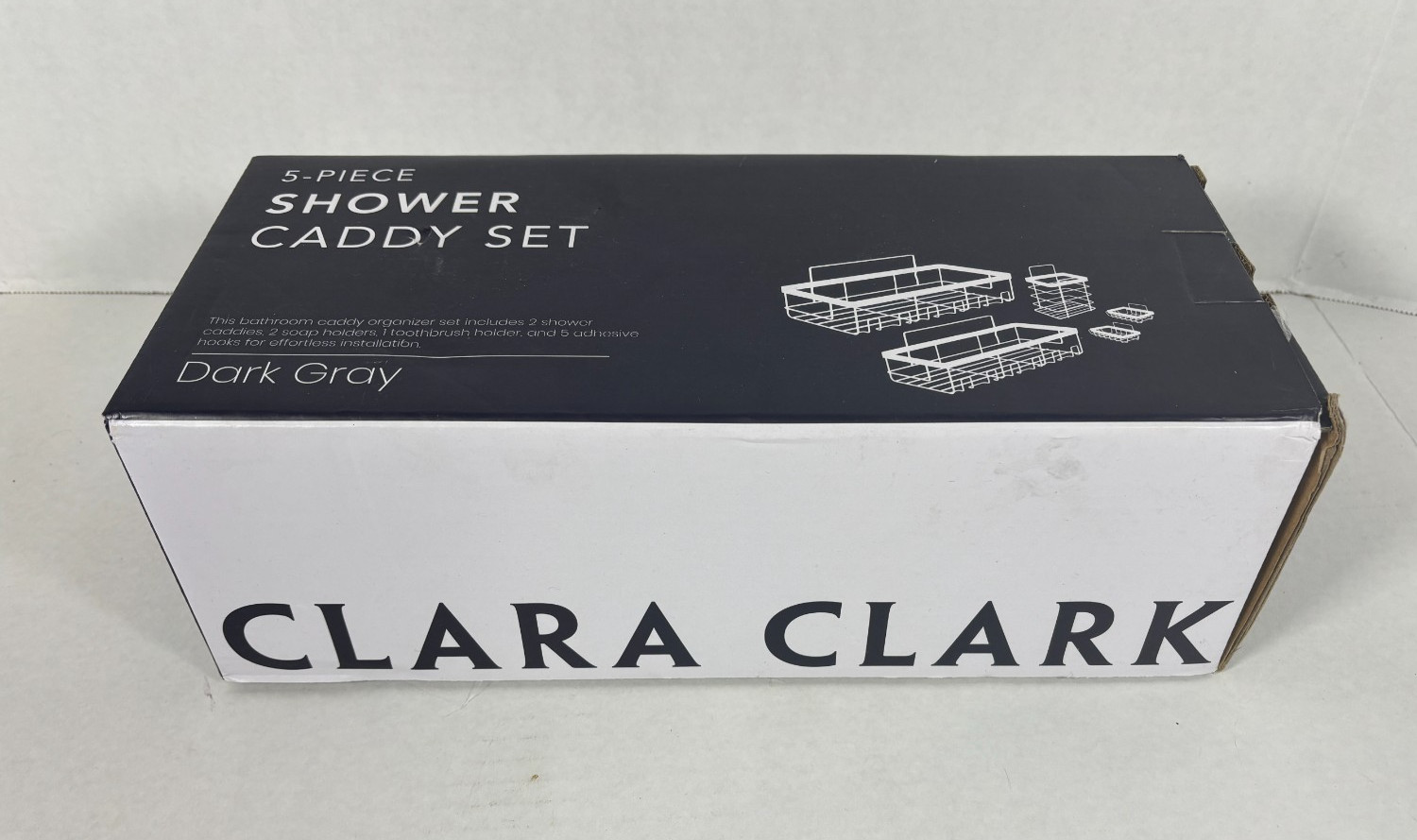 Clara Clark 5 Piece Shower Caddy Set Dark Gray
