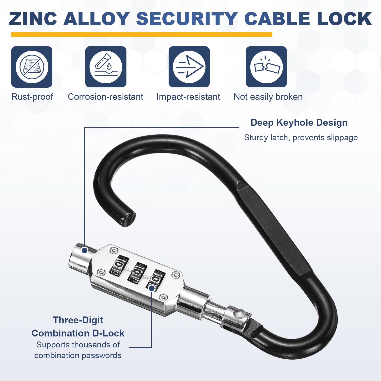 8.2Ft Security Cable Lock Steel Safety Cable with 3.8" Combination Lock Black