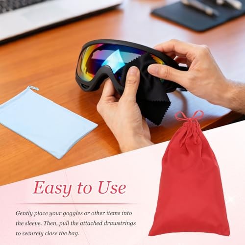 Ski Goggle Bag, Microfiber Bag with Cleaning Cloth Drawstring Pouch 2 Black