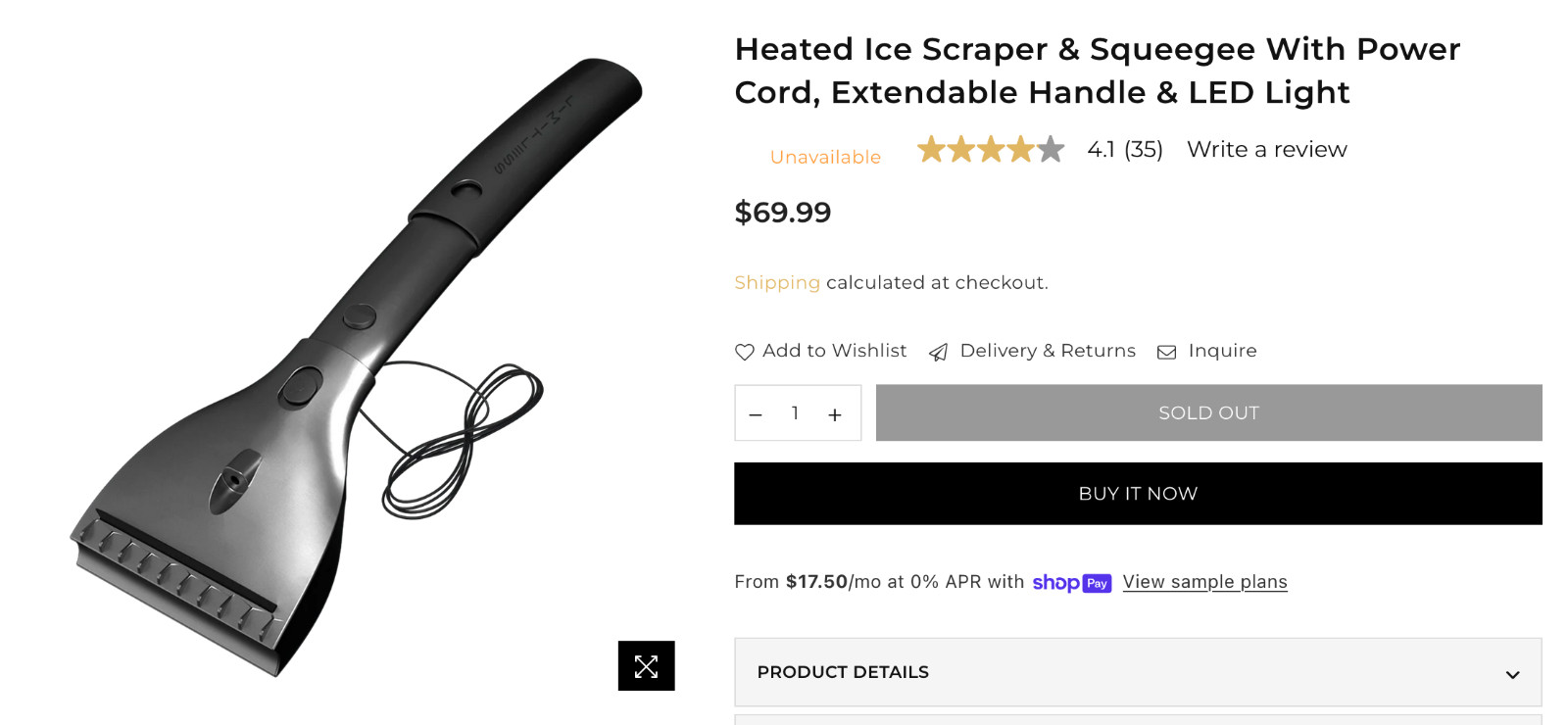 Heated Ice Scrapper & Squeegee w/ Extendable Handle NEW NAVY color by Limitless