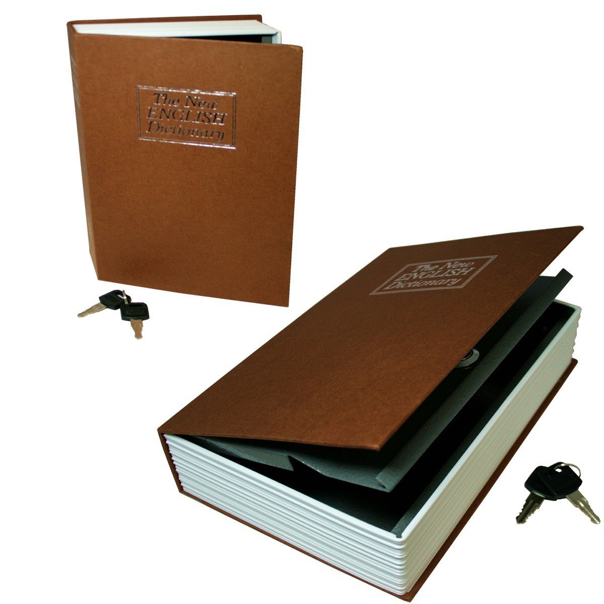 Diversion Book Safe Key Lock Hidden Secret Compartment Dictionary Brown 7x4.5x2