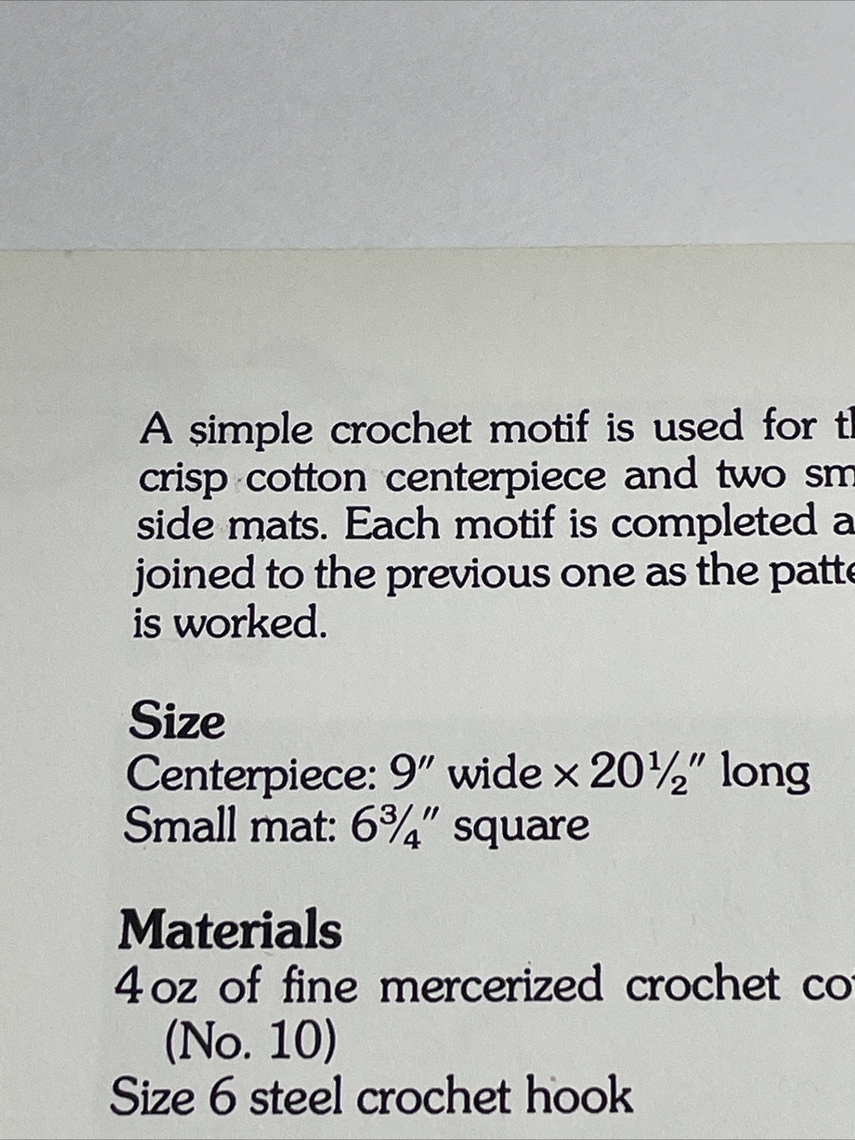 Marshall Cavendish Dresser Cloths Table Runner Crochet Pattern