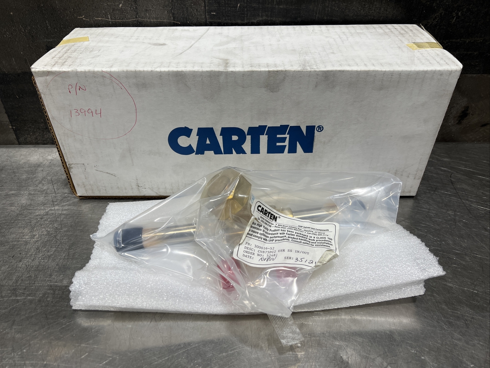 Carten 300016-52 / VALVE 3/4” Check, HIGH PURITY, Brass CV875PC2 USR SS IN/OUT