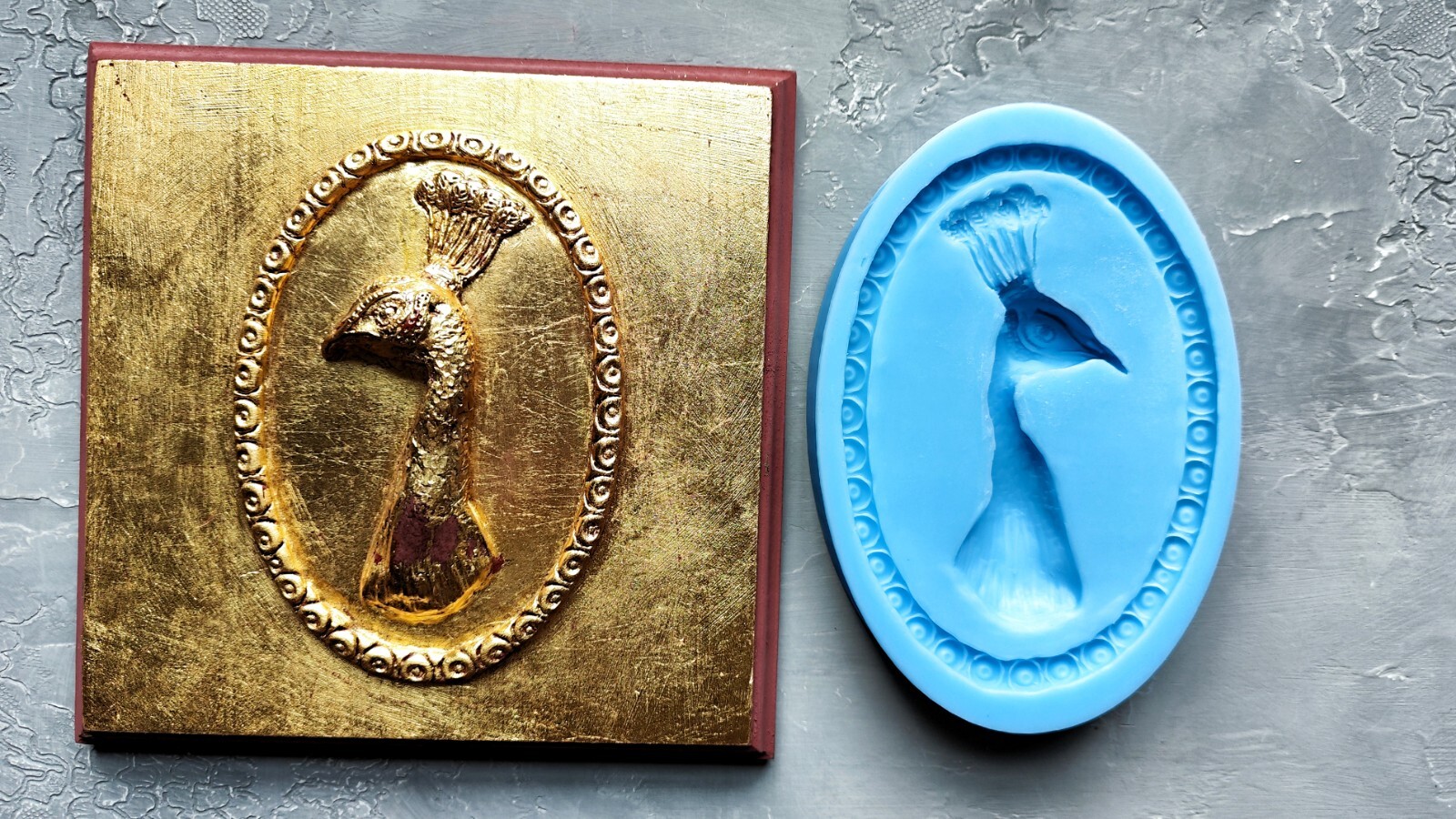 Peacock Medallion in frame Silicone Mold for Resin, chocolate, candy, plaster