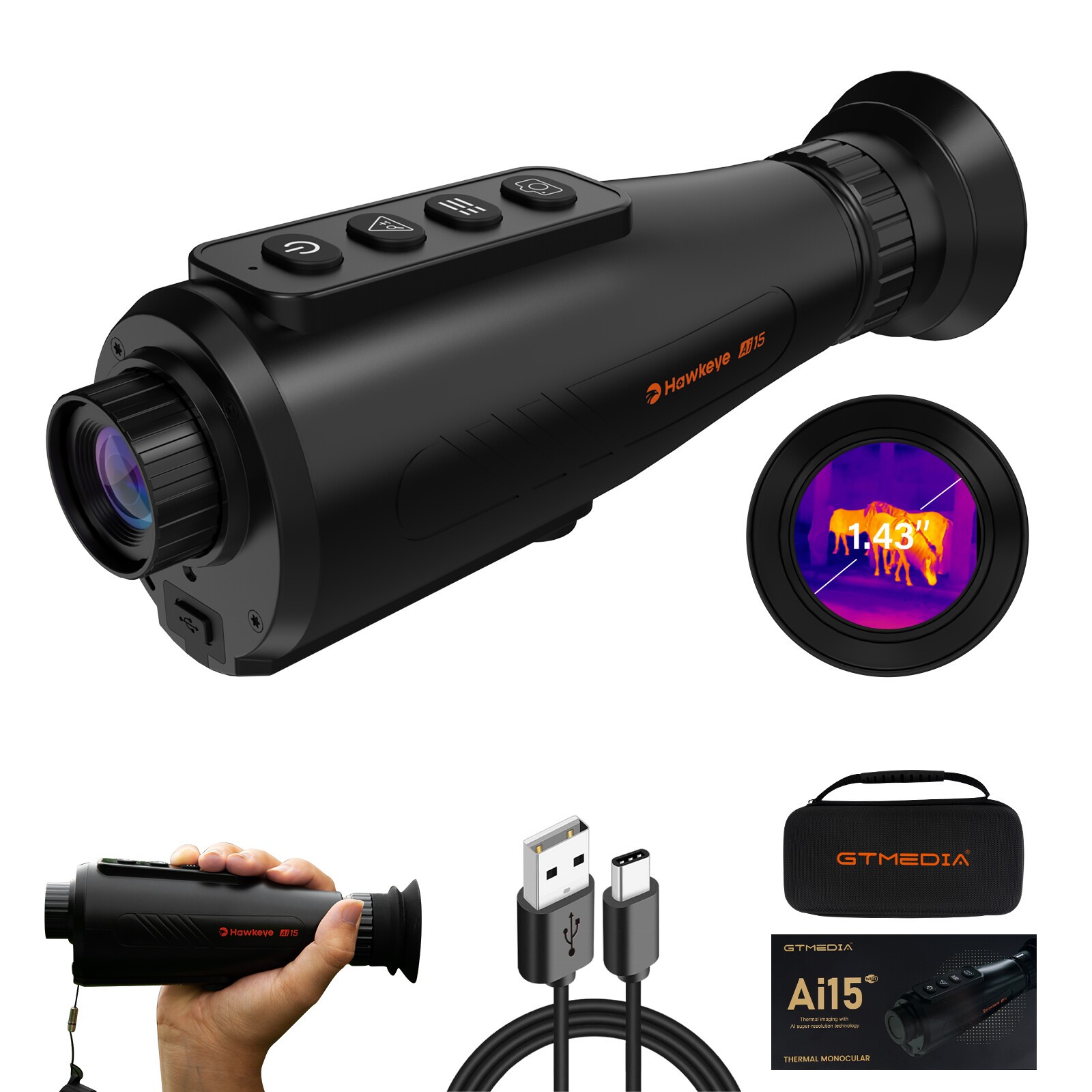GTGUARD Ai15 Thermal Monocular 384x288 Ai Super Resolution 15mm Lens For Hunting