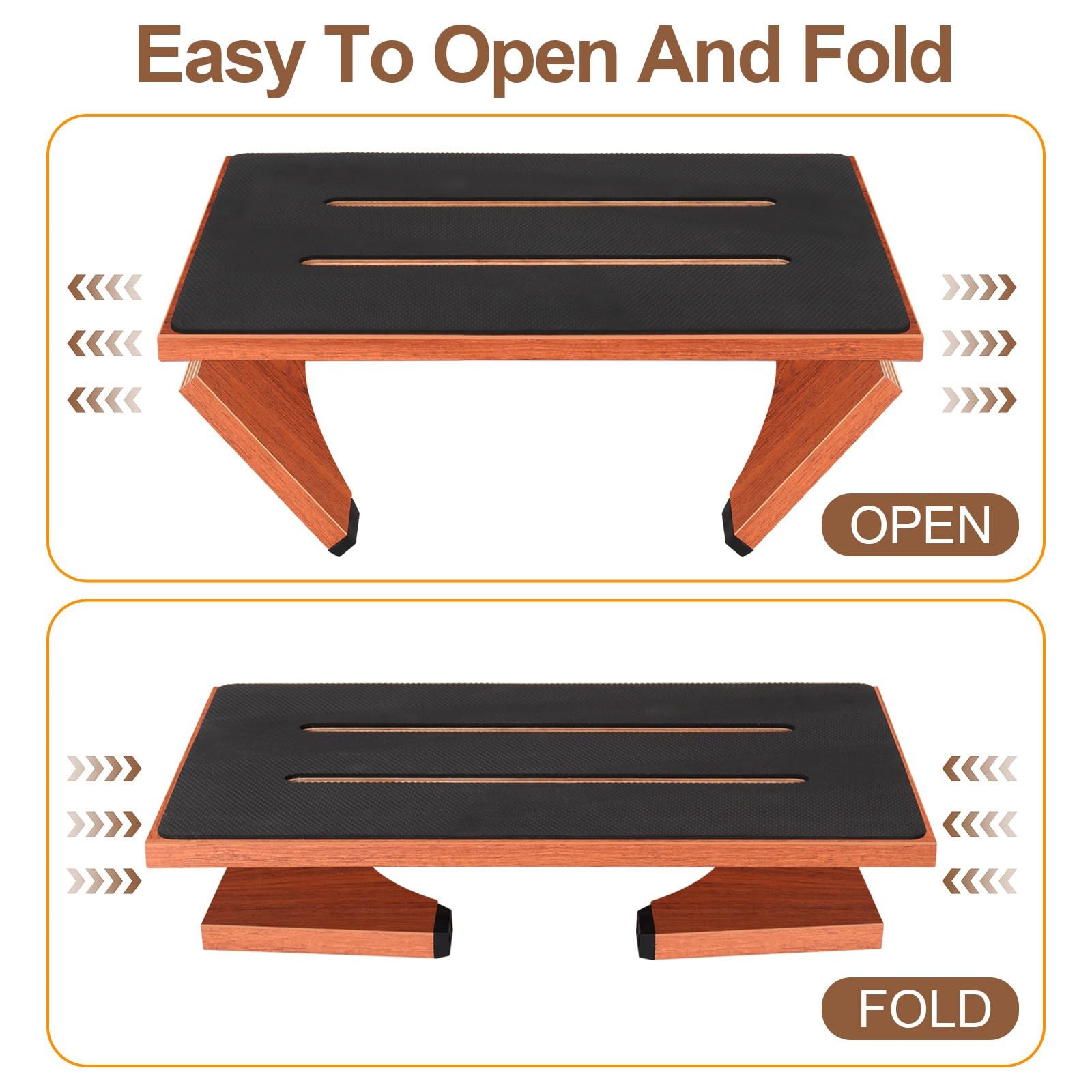 Step Stool Foldable, Wooden Step Stool with Non-Slip Stepping Platform, Foldi...