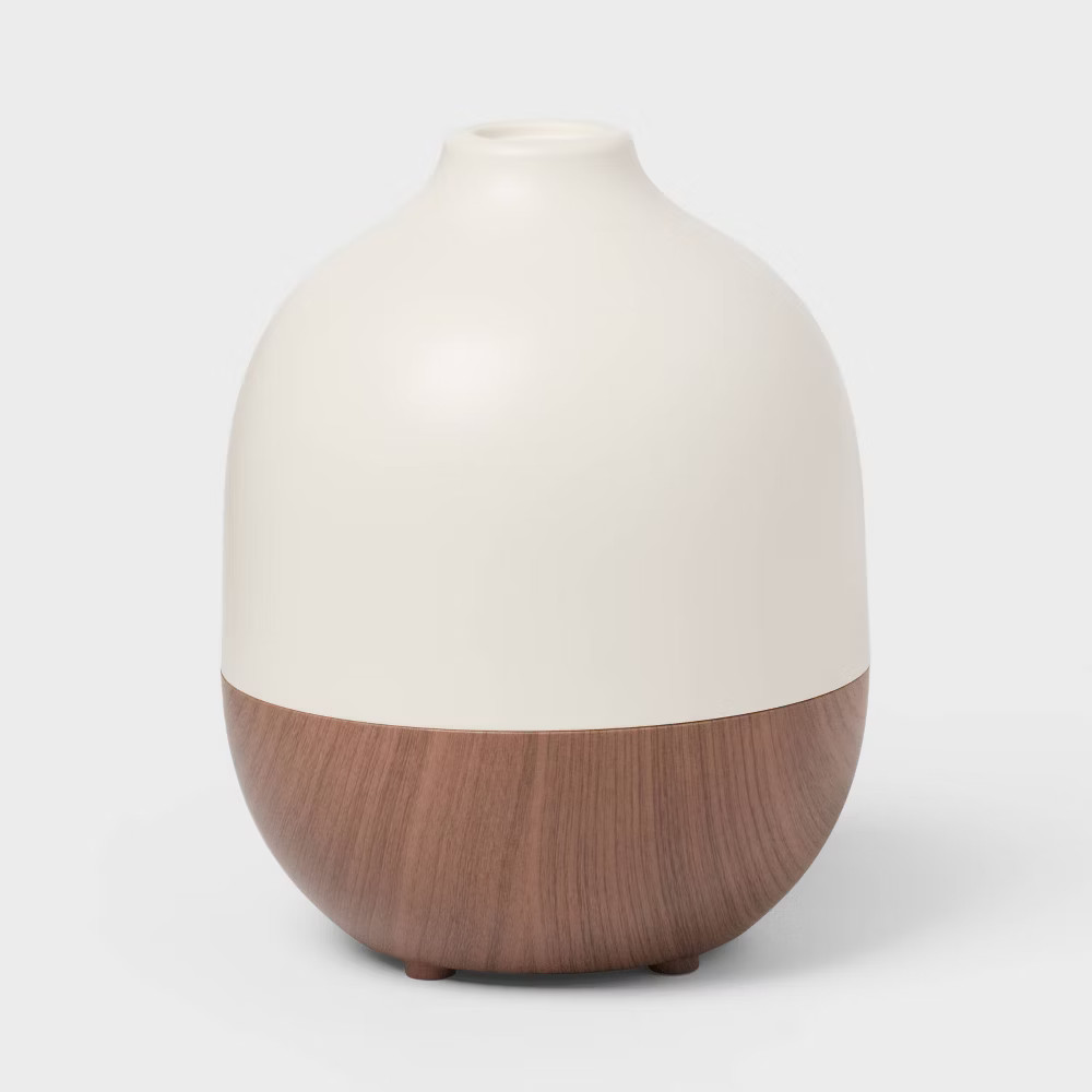 Threshold White w/ Woodgrain Base Ultrasonic Humidifier Diffuser & AC Adapter