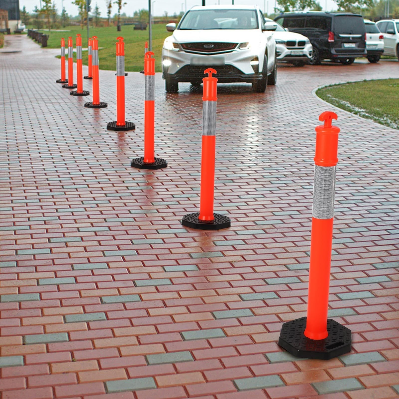 6x 45'' Traffic Delineator Post Cones Rubber Base Traffic Delineator Post Cones