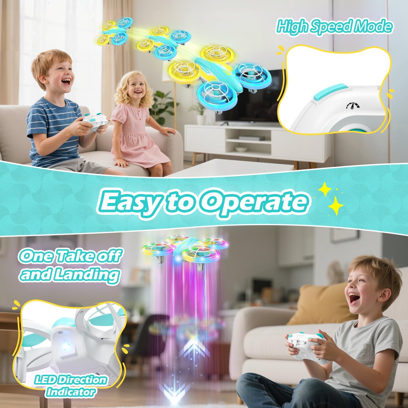 FUNPX LED RC Drone for Kids 6+, Christmas 3.2 x 5.3 x inches, Blue Yellow