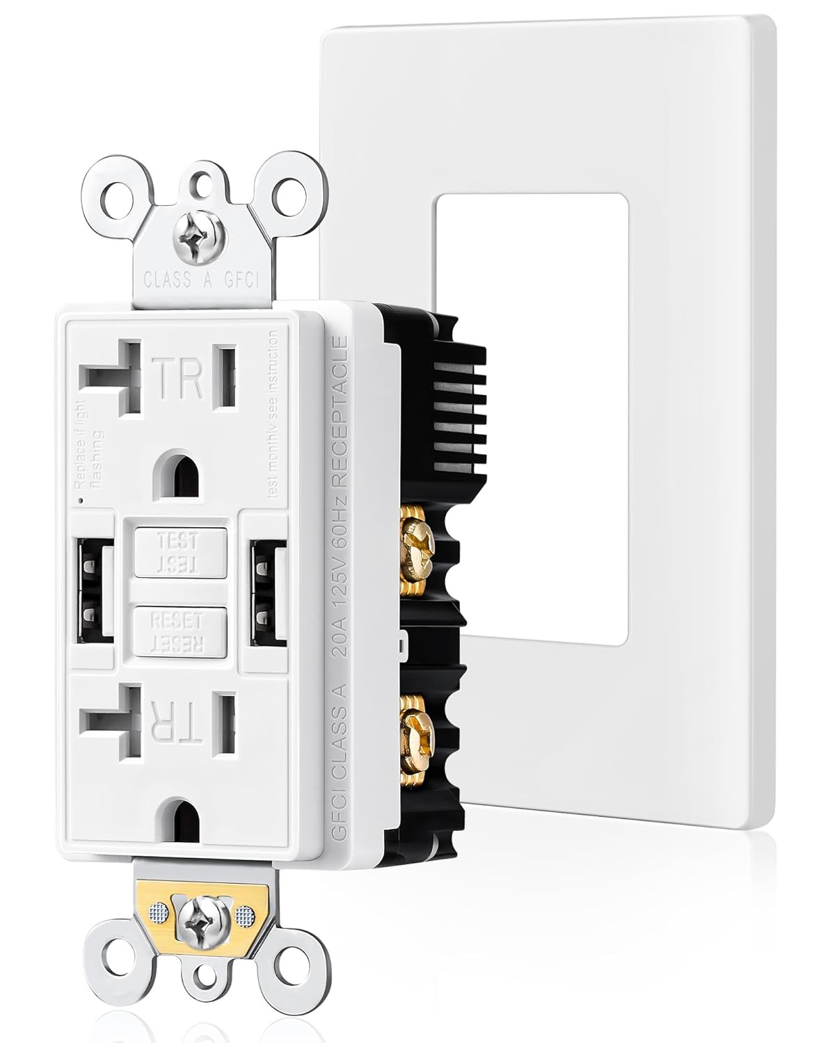 SURAIELEC 20 Amp GFCI Outlet with Dual USB-A Ports, Self-Test GFCI Electrical Ou
