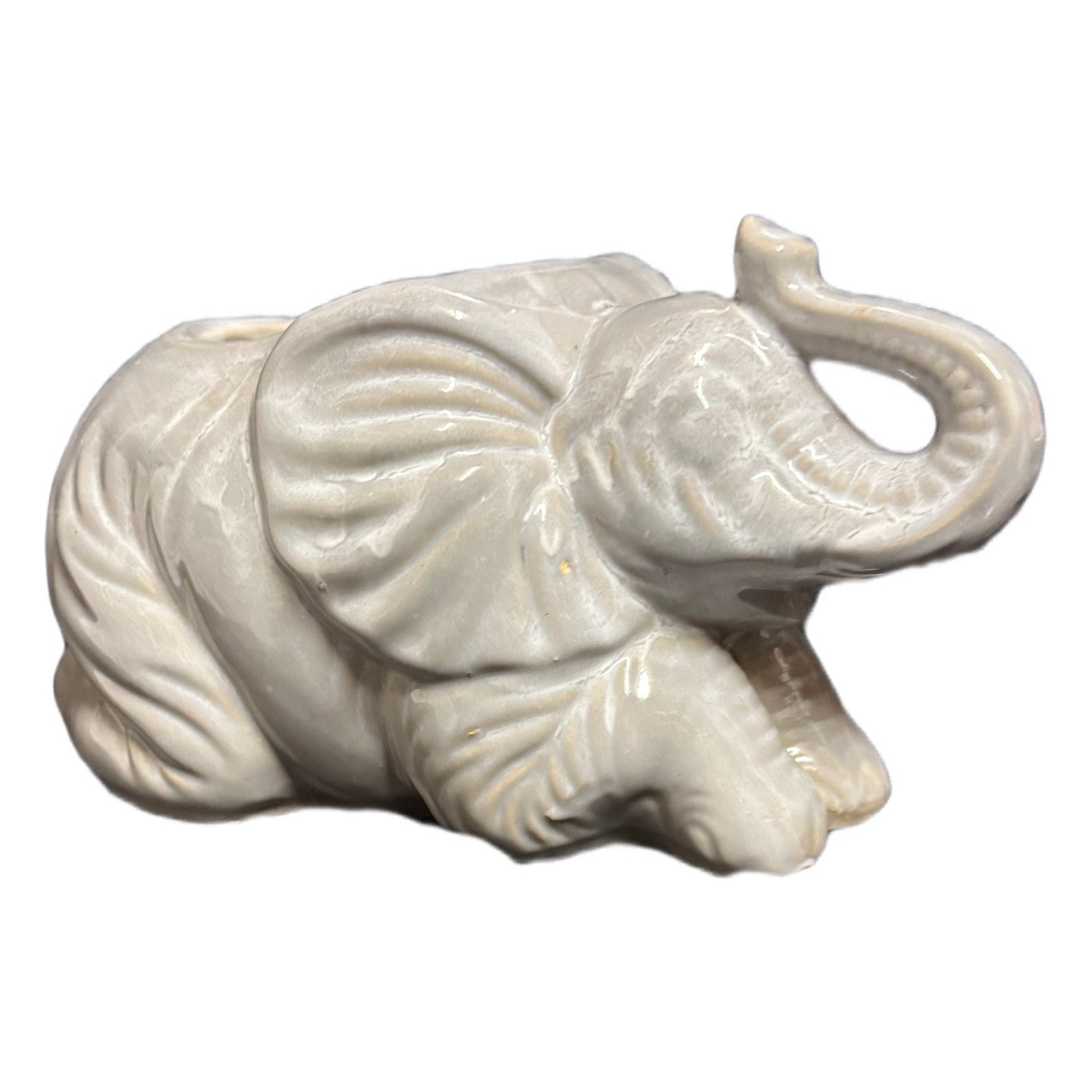 2-Elephant Planter Vase Trunk Up Gray Ceramic Garden Patio Flower Pot Gardening