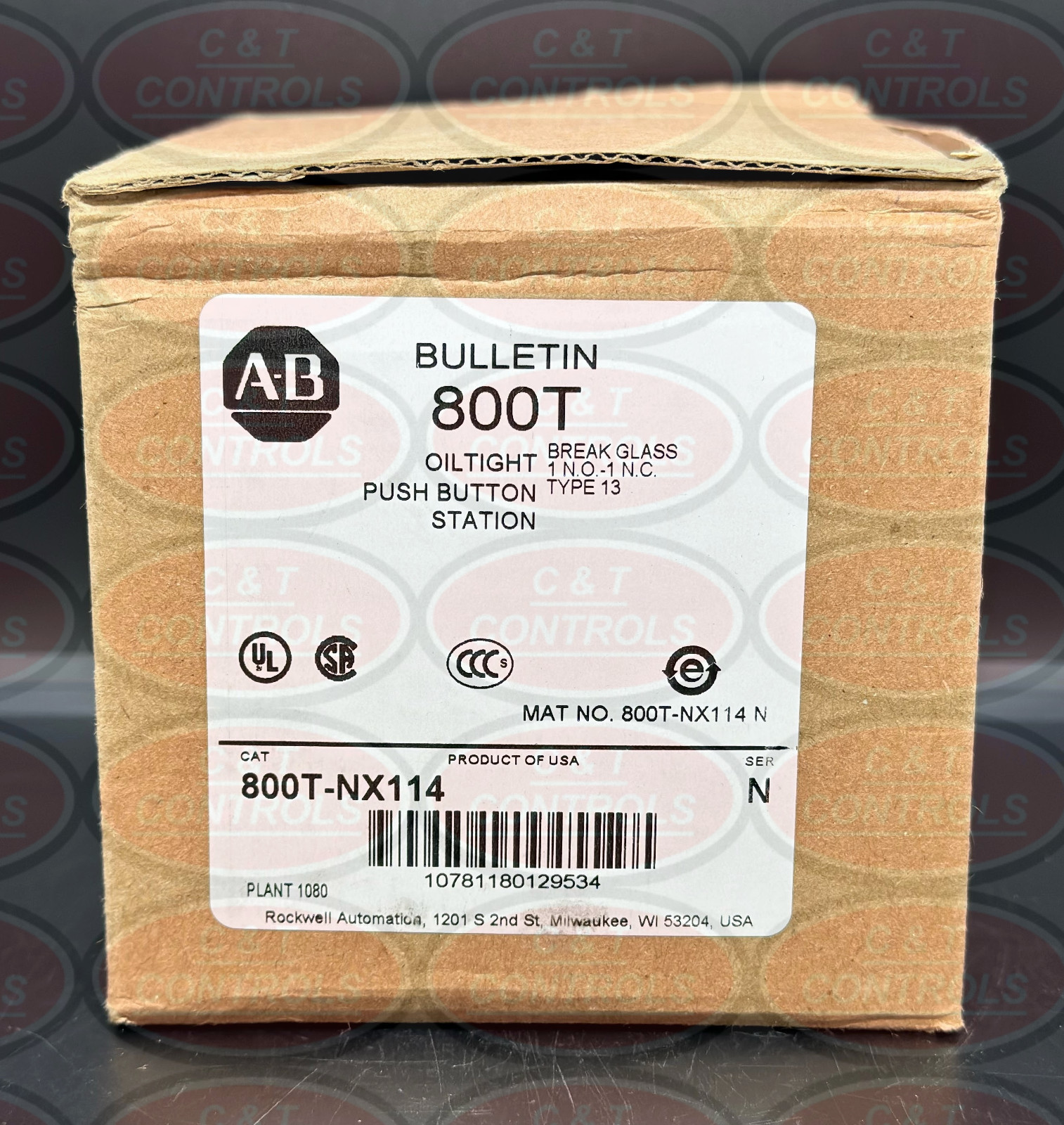 Allen Bradley 800T-NX114 Glass Break Pushbutton Station New In Box USA Stock