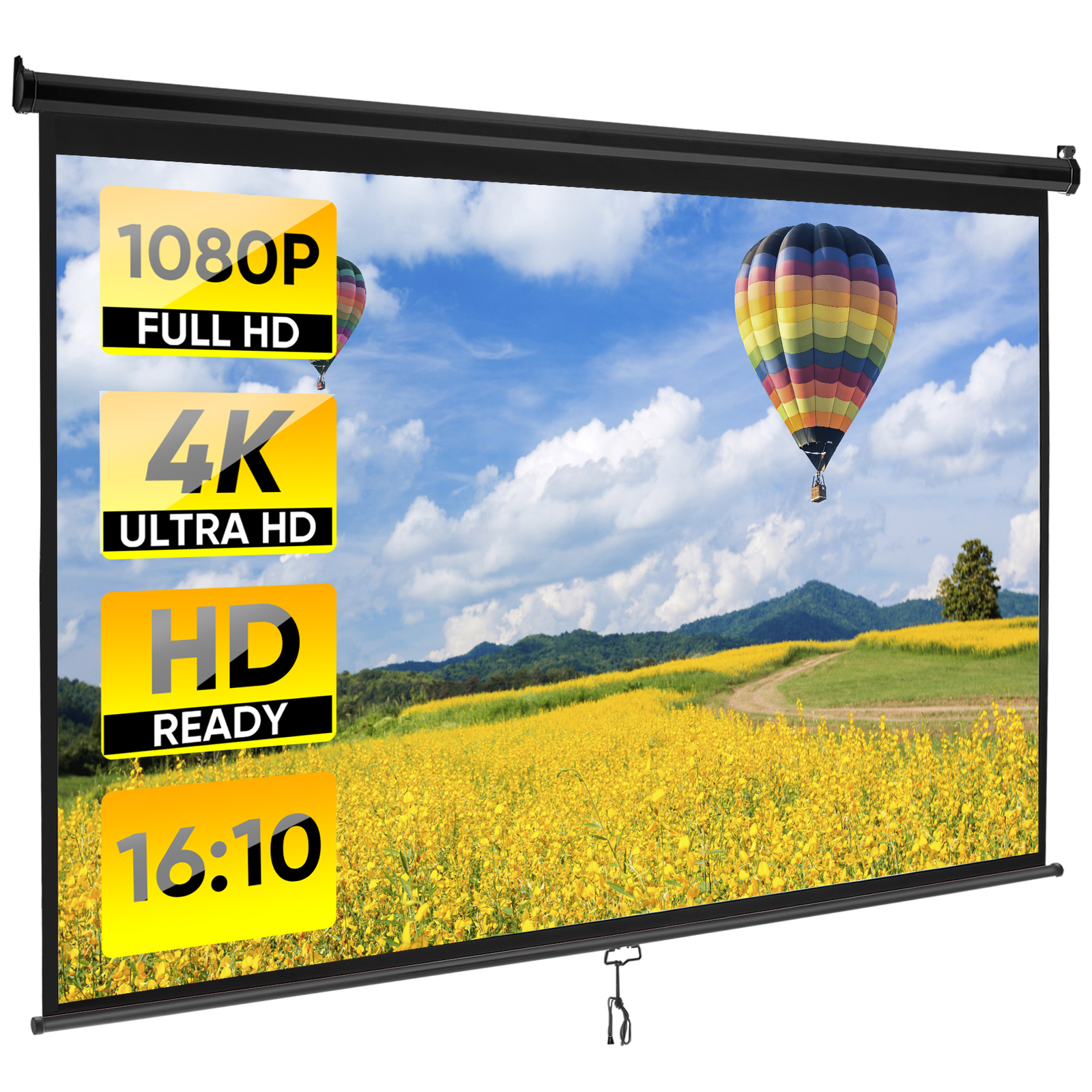 100" Projection Screen 16:10 Foldable Projector Movies Screens Theater Black