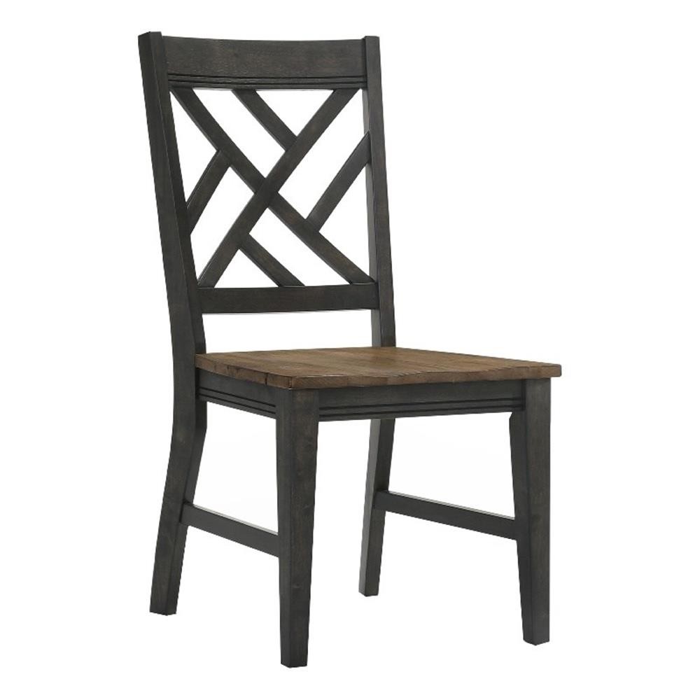 Pemberly Row Wood Lattice Back Chair in Brown/Pecan (Set of 2)