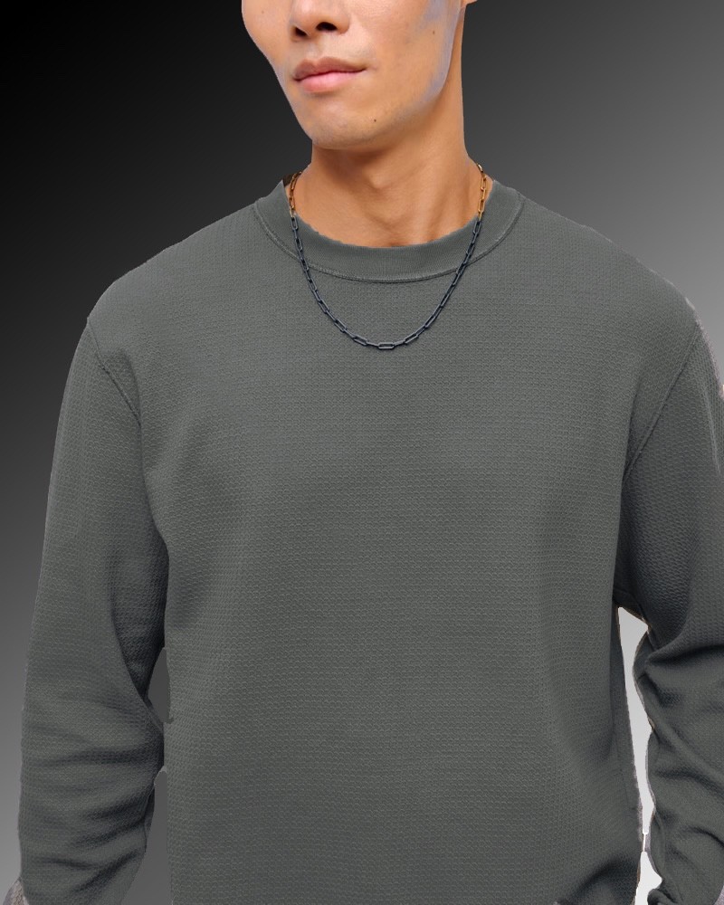 Abercrombie & Fitch Long-Sleeve Grid Waffle Cropped Tee Dark Grey Size XLarge