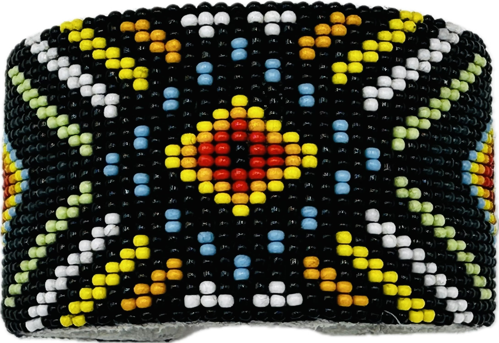 Handmade beaded Black Multicolored leather Hard cuff bracelet