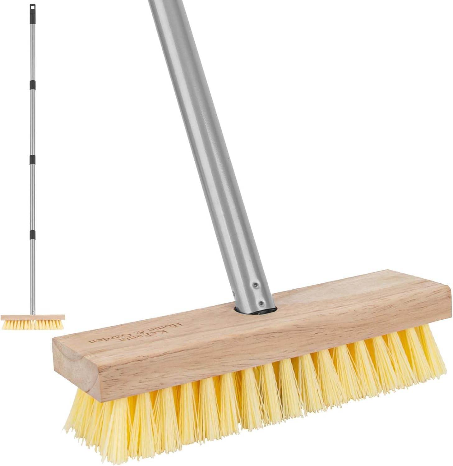 Floor Scrubber Brush with Long Handle for Deck Cleaning, 52'' Stiff Yellow
