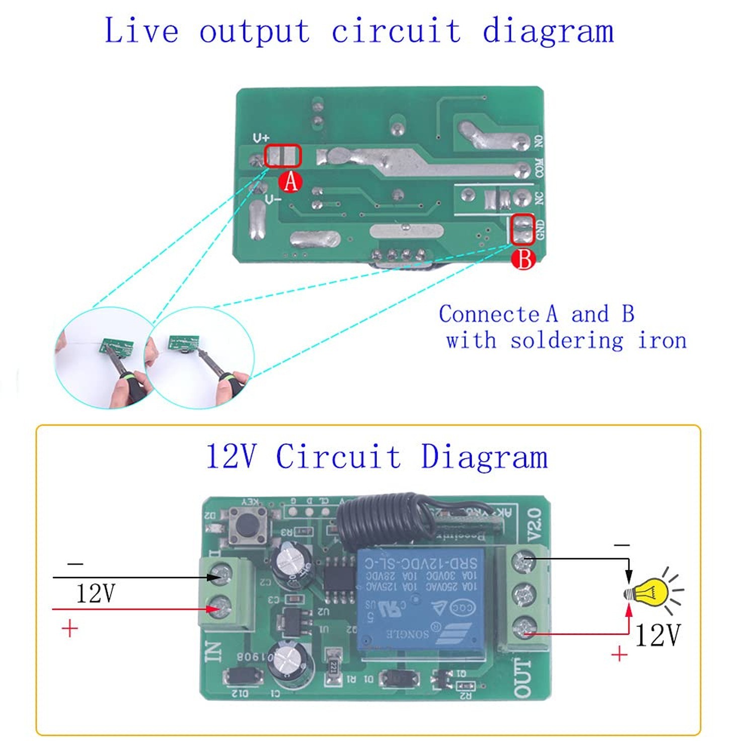 12V Wireless Remote Control Relay Switch,433MHz 10A Wireless Switch | Remote ...