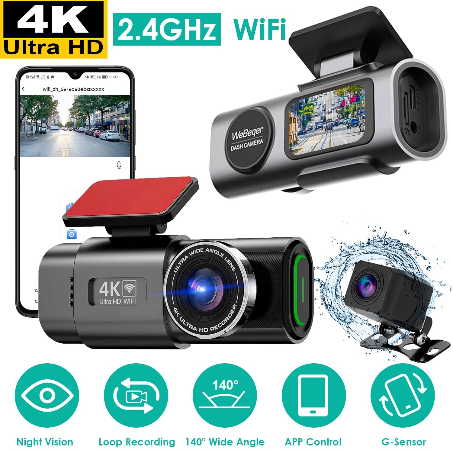 1080P 4K Dual Chanel Night Vision Camera Car Dash Cam Car Car G-sensor Recorder