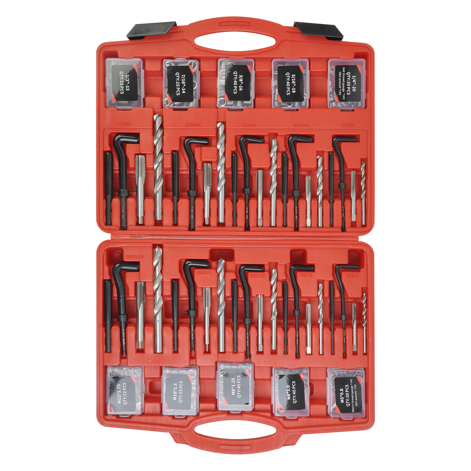 Thread Repair Tool 338PCS HSS Drill Helicoil Kit, SAE 1/4"-1/2"/ Metric M5-M12