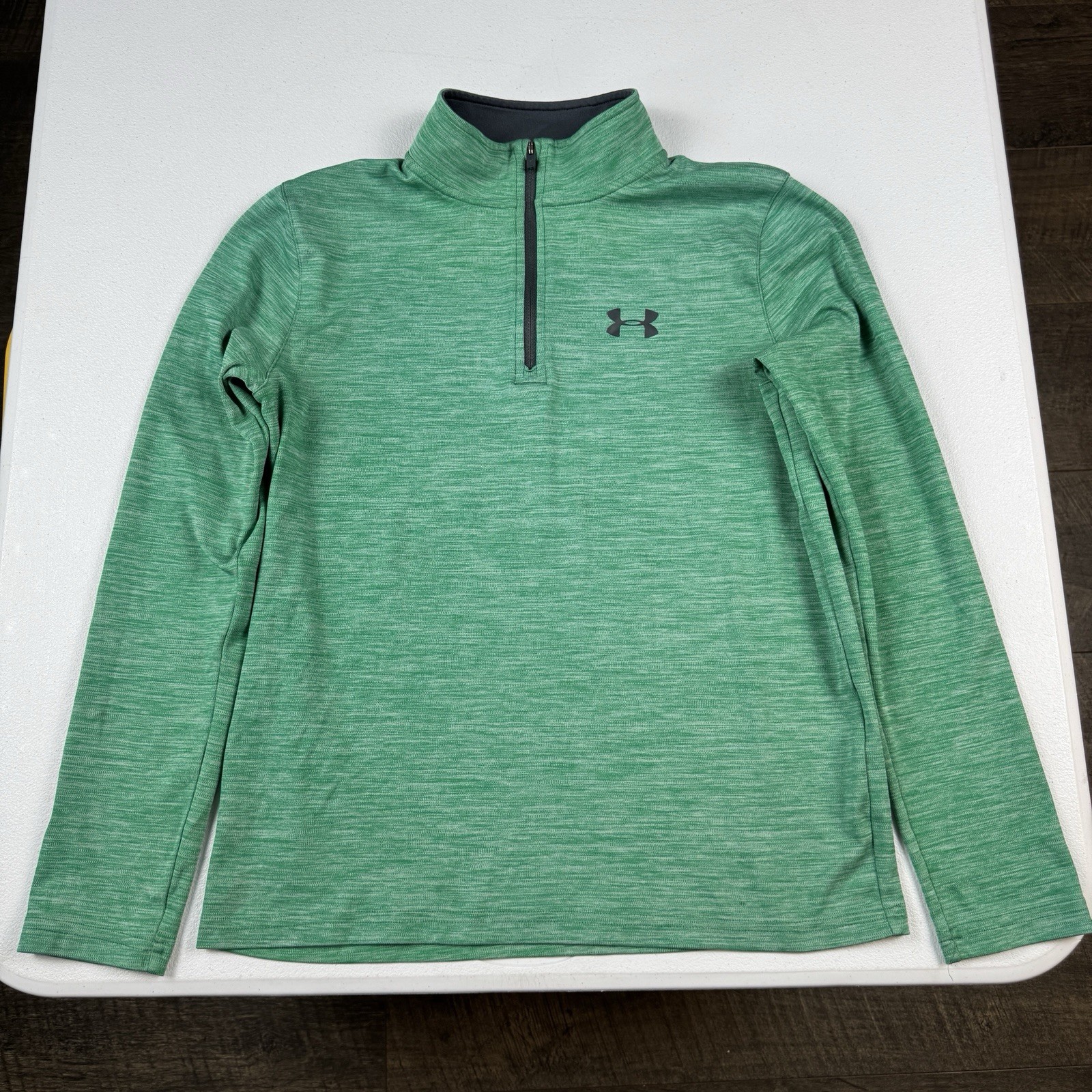Under Armour HeatGear 1/4 Zip Pullover Youth Large L YLG Green Long Sleeve Gym