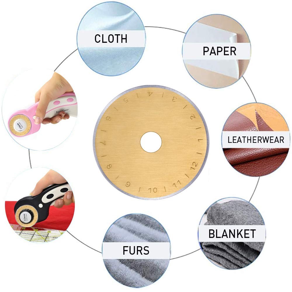 HEADLEY TOOLS Titanium Coated 45mm Rotary Cutter Blades 15 Pack Fits Olfa,