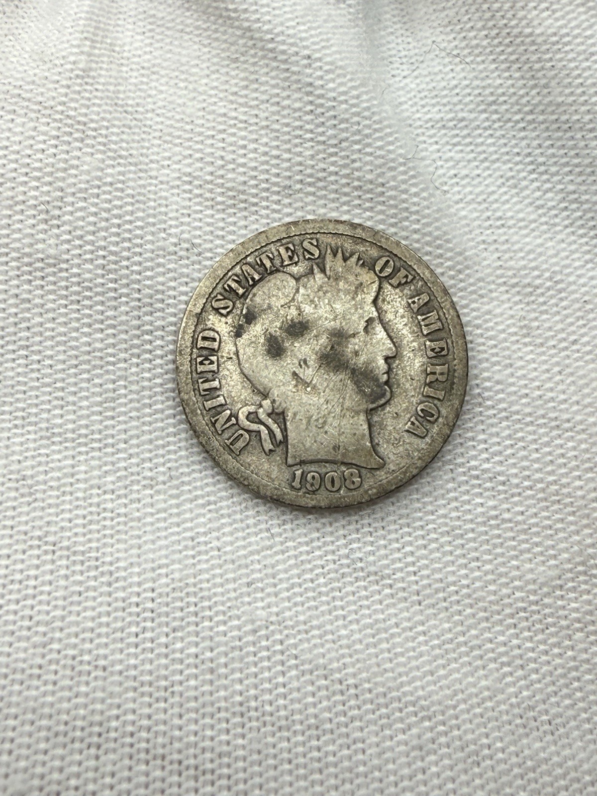 1908-D Barber Dime 90% Silver Average Circ N3