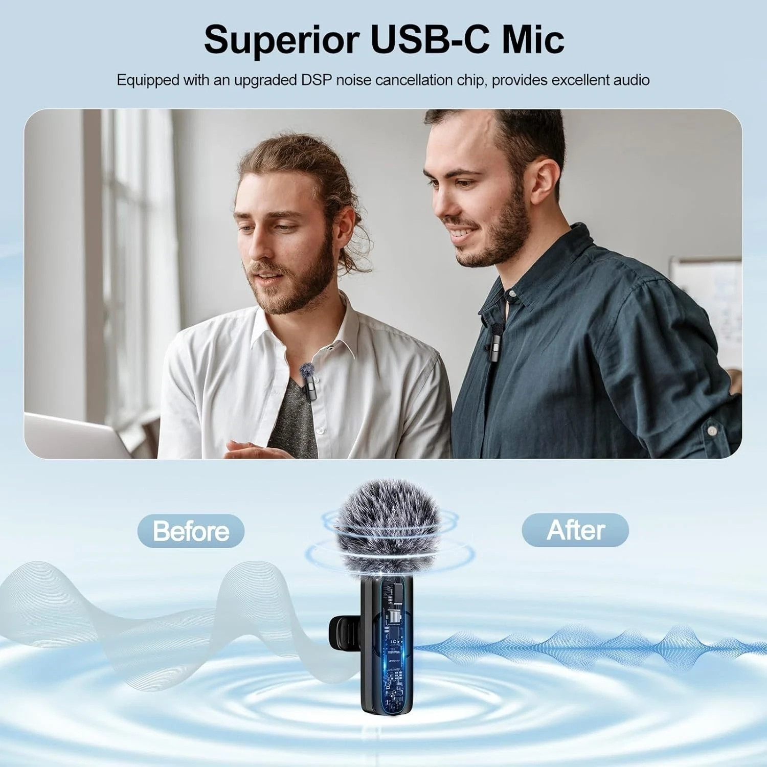Mini Wireless Lavalier Microphone for Video Recording Noise Reduction USB C Mic