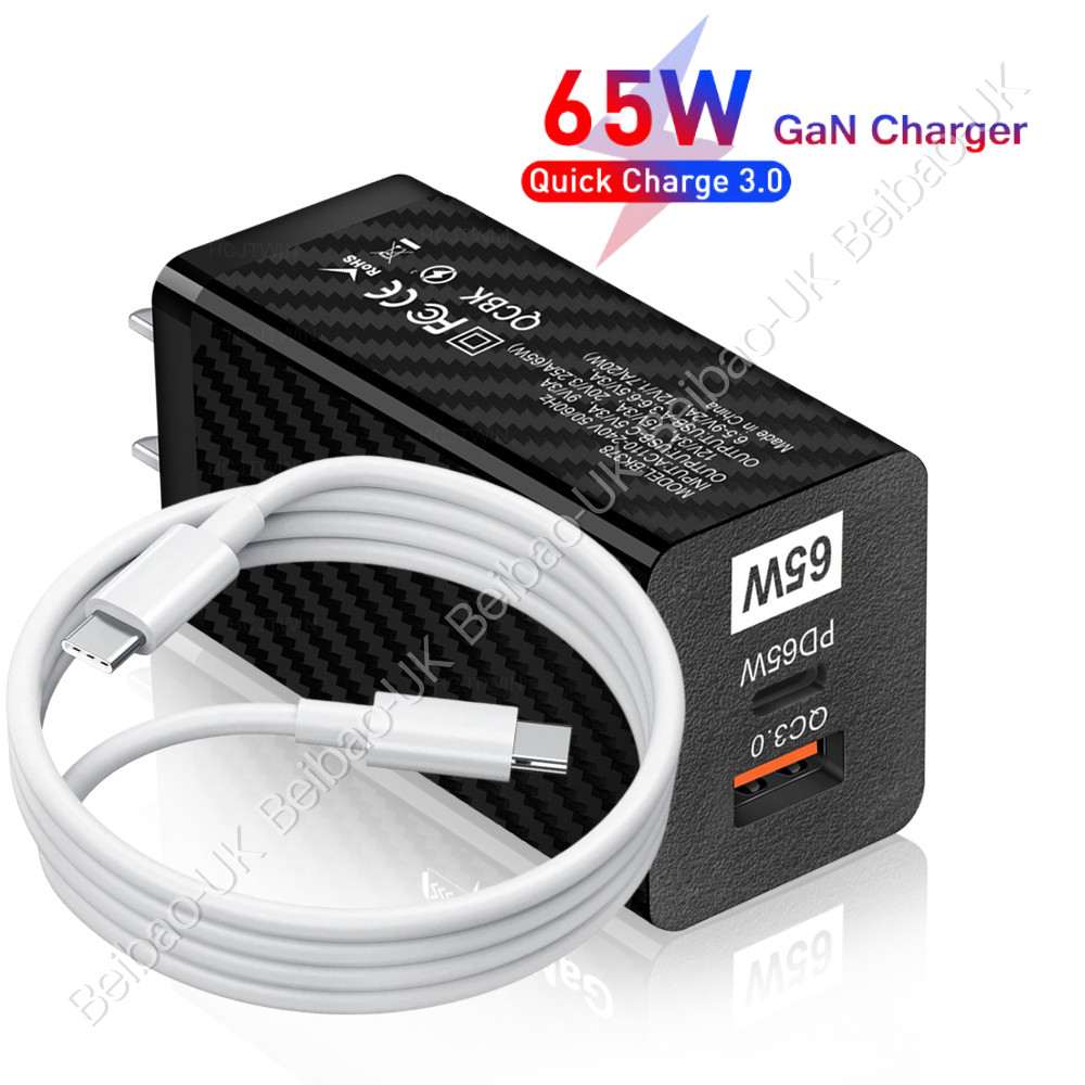 65W GaN USB Type C Charger QC PD 3.0 Laptop Adapter Cable for iPhone Samsung Mac