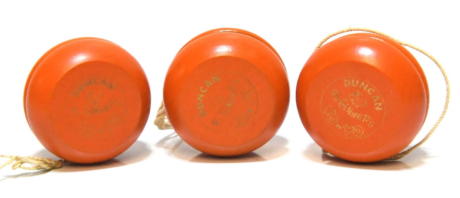 3 VINTAGE WOOD BEGINNER DUNCAN YO YO LOT  KING SUN ORANGE JUICE ADVERTISING