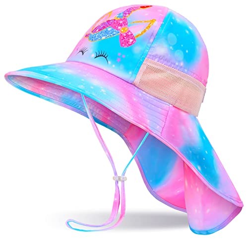 Girls Sun Hat for Kids UV Protection Unicorn Summer 3-8 Years Purple Unicorn