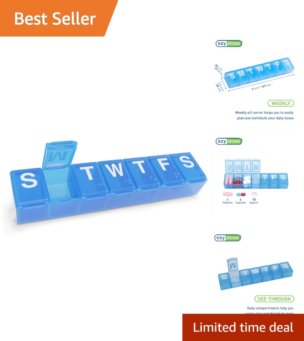 Durable Blue Pill Organizer - 7-Compartment Medicine Planner for Healthy Living