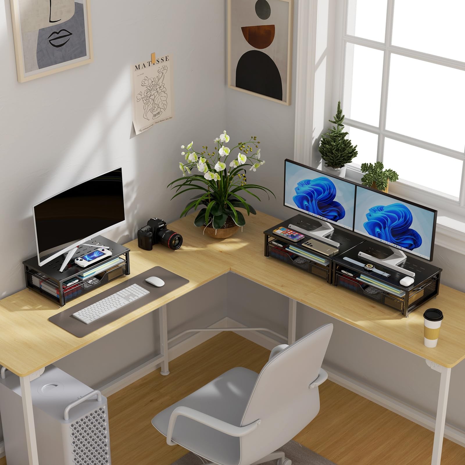 Monitor Stand Riser with Drawer - Desk Organizer for Office & Classroom