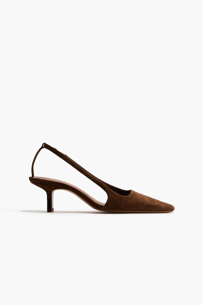 NWT H&M Kitten-Heeled Leather Slingbacks