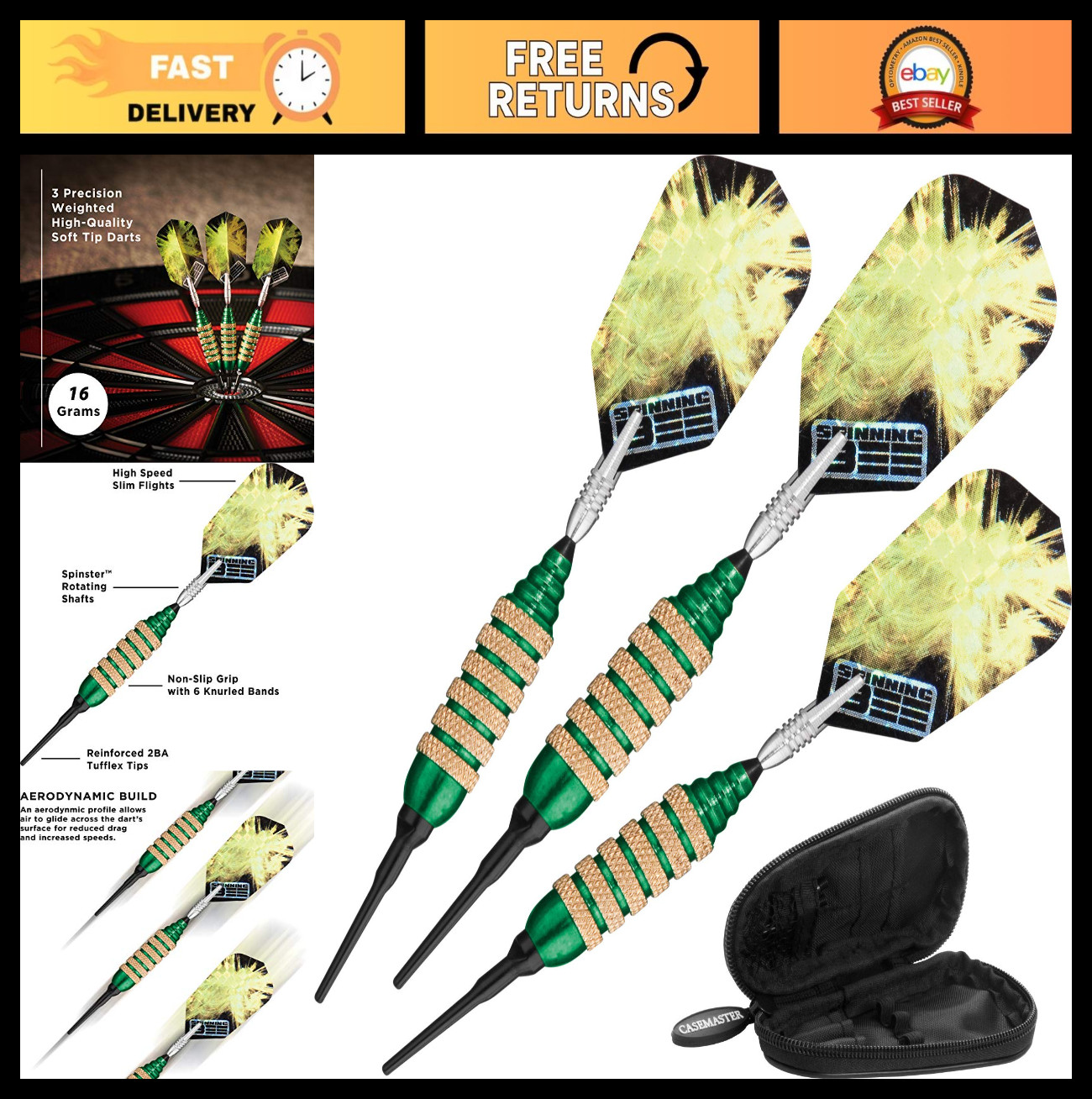 Soft Tip Darts Set with Travel Case - 16g Viper Spinning Bee, Durable & Portable