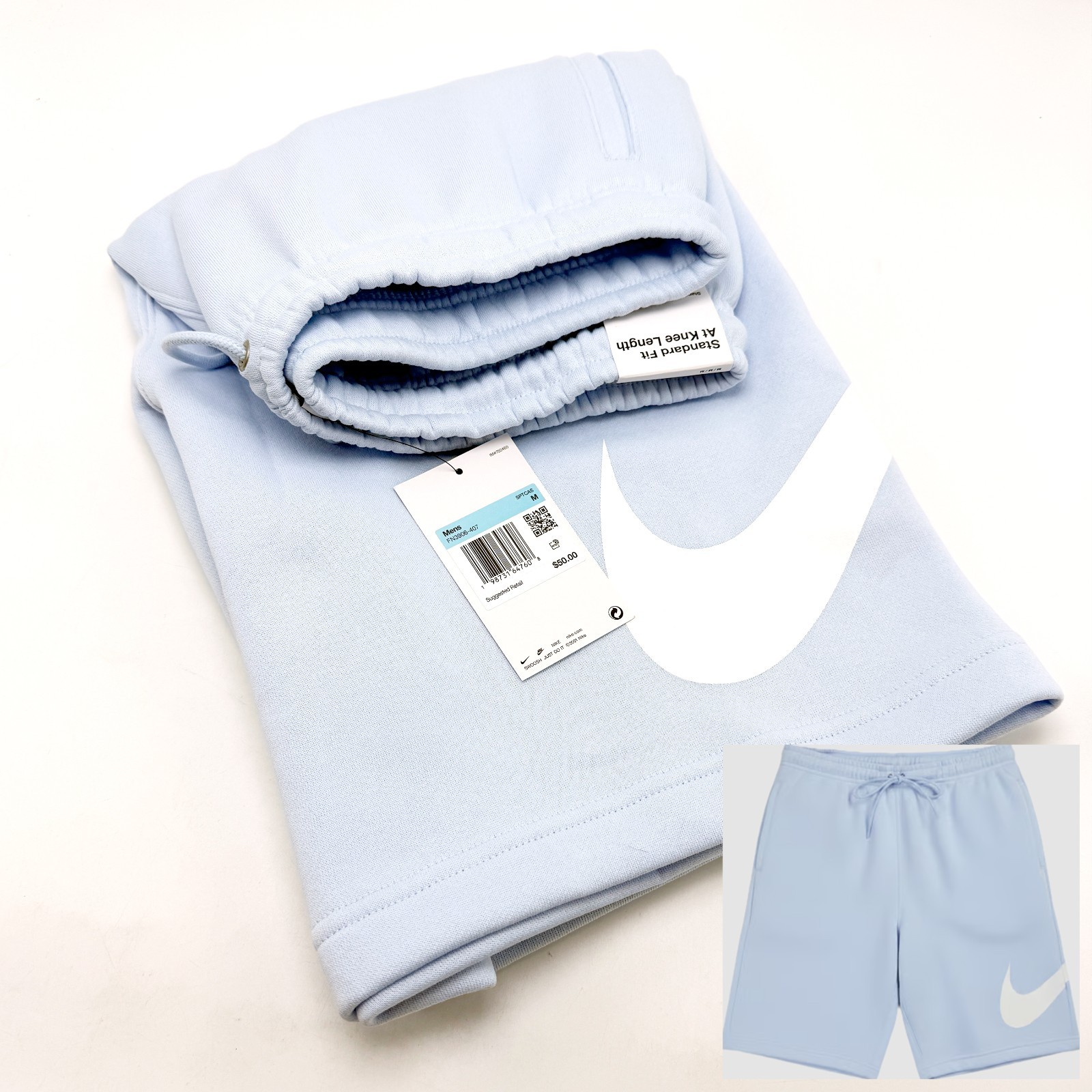*NEW* Men NIKE Essential Club Swoosh Fleece Shorts HYDROGEN BLUE (FN3906 407) 👍