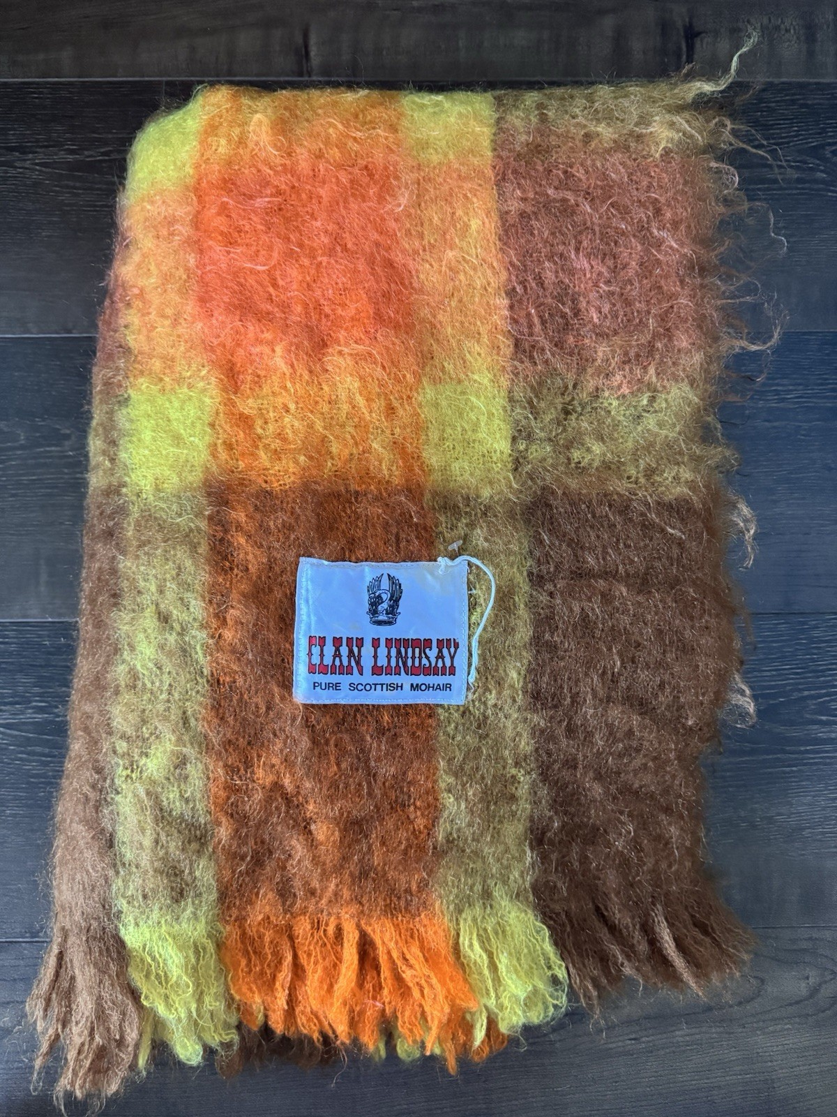 Vintage Scottish Lindsay Pure Mohair Blanket Large 120x180  Throw Orange Brown